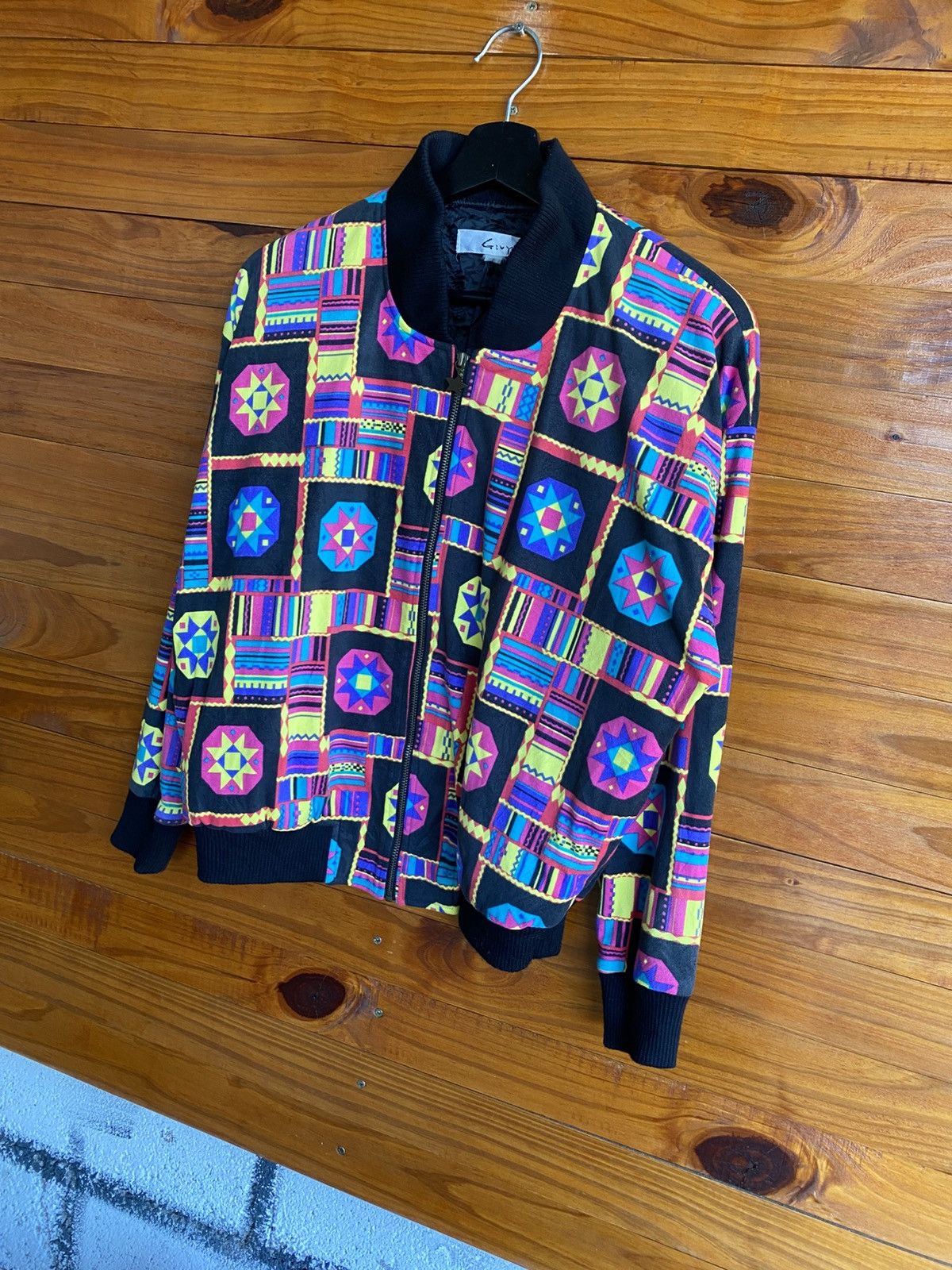 Japanese Brand Vintage GIVY Geometric Pattern Bomber Statement Outerwear Size US S / EU 44-46 / 1 - 4 Thumbnail