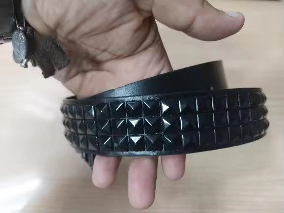 Japanese Brand Triple-Row Black Studded Punk Belt - 3.7cm Vegan Leather Size 32 - 2 Thumbnail