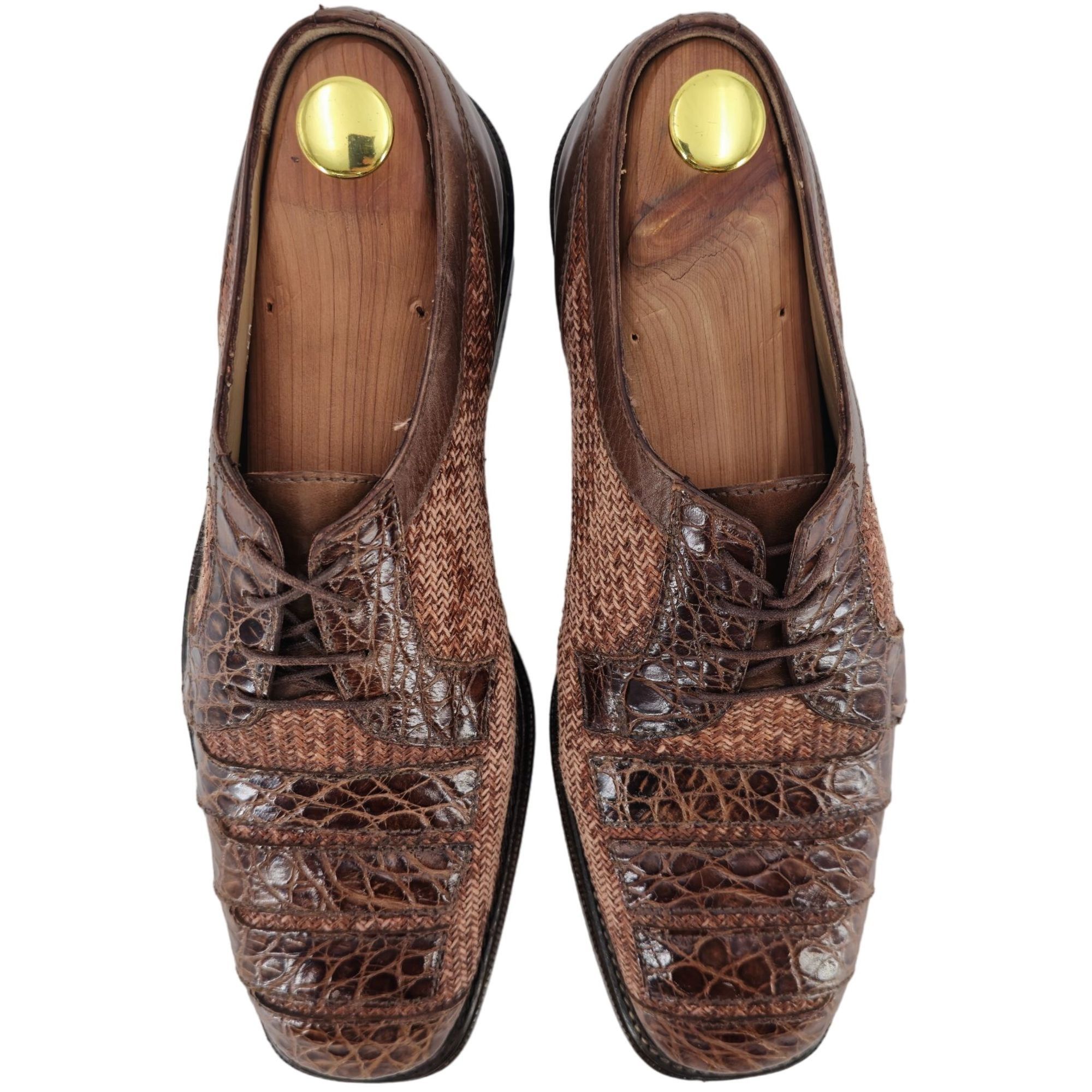 Vintage R. Martegani Italy Exotic Alligator and Woven Fabric Brown D Size US 9.5 / EU 42-43 - 2 Thumbnail