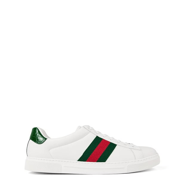 Gucci Men'S Web Leather New Ace Low Top Trainers Size US 7 / EU 40 - 1 Thumbnail