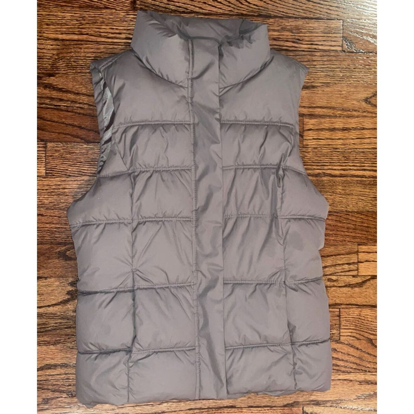 Gap Gap Womens Medium Puffer Vest Zip Snap Front Taupe Brown High Neck Gathered Back Vest Size M / US 6-8 / IT 42-44 - 4 Thumbnail