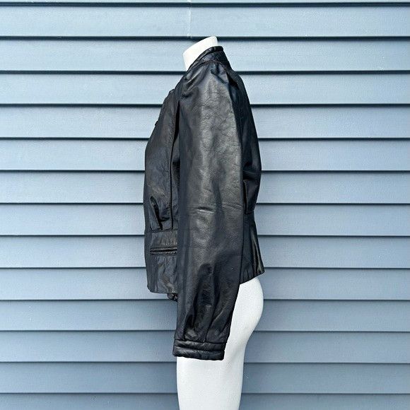 Other Vintage Bermans Womens Black Genuine Leather Moto Jacket Size M / US 6-8 / IT 42-44 - 4 Thumbnail