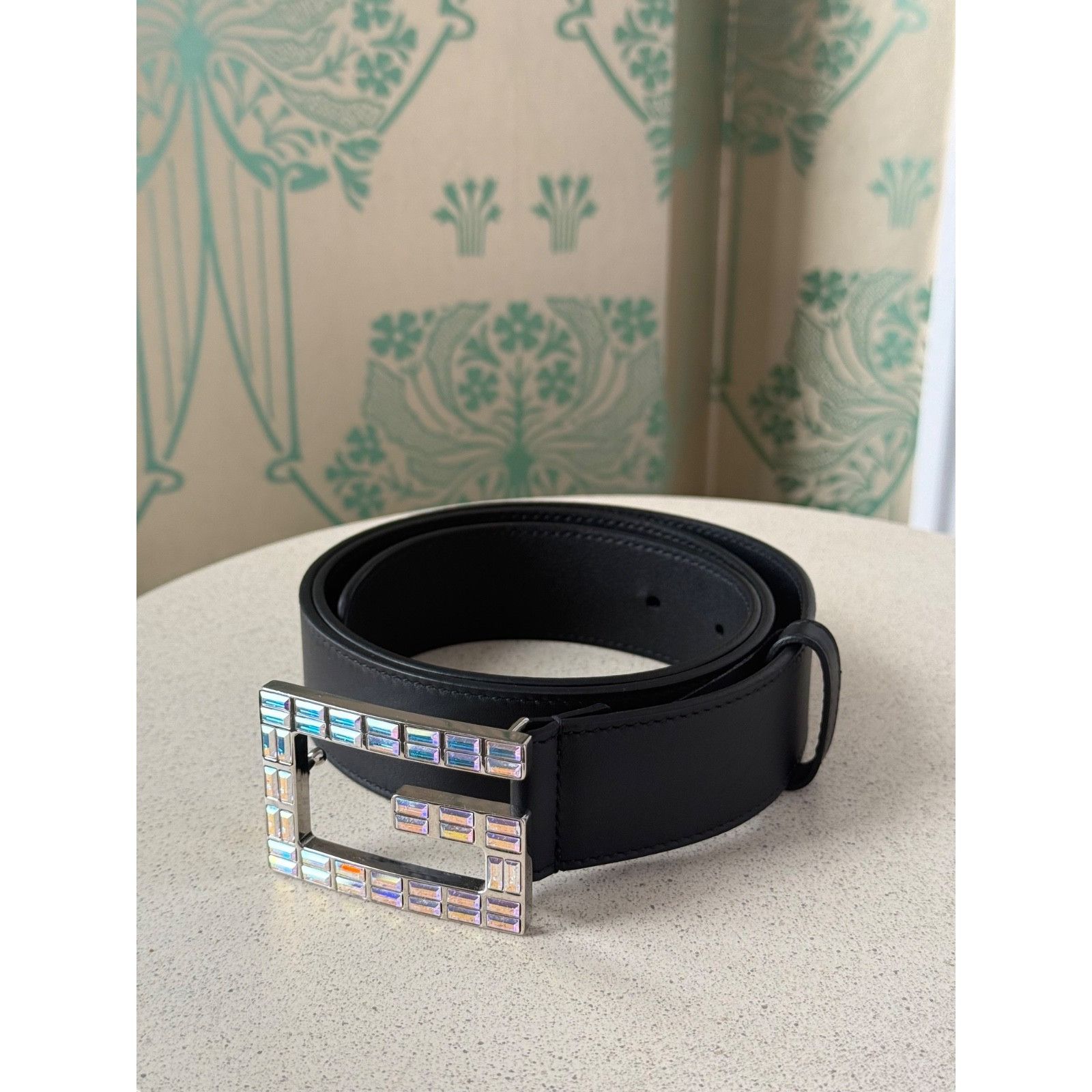 Gucci Gucci Crystal Embellished Black Leather G Buckle Belt 90/36 Size 36 - 1 Thumbnail