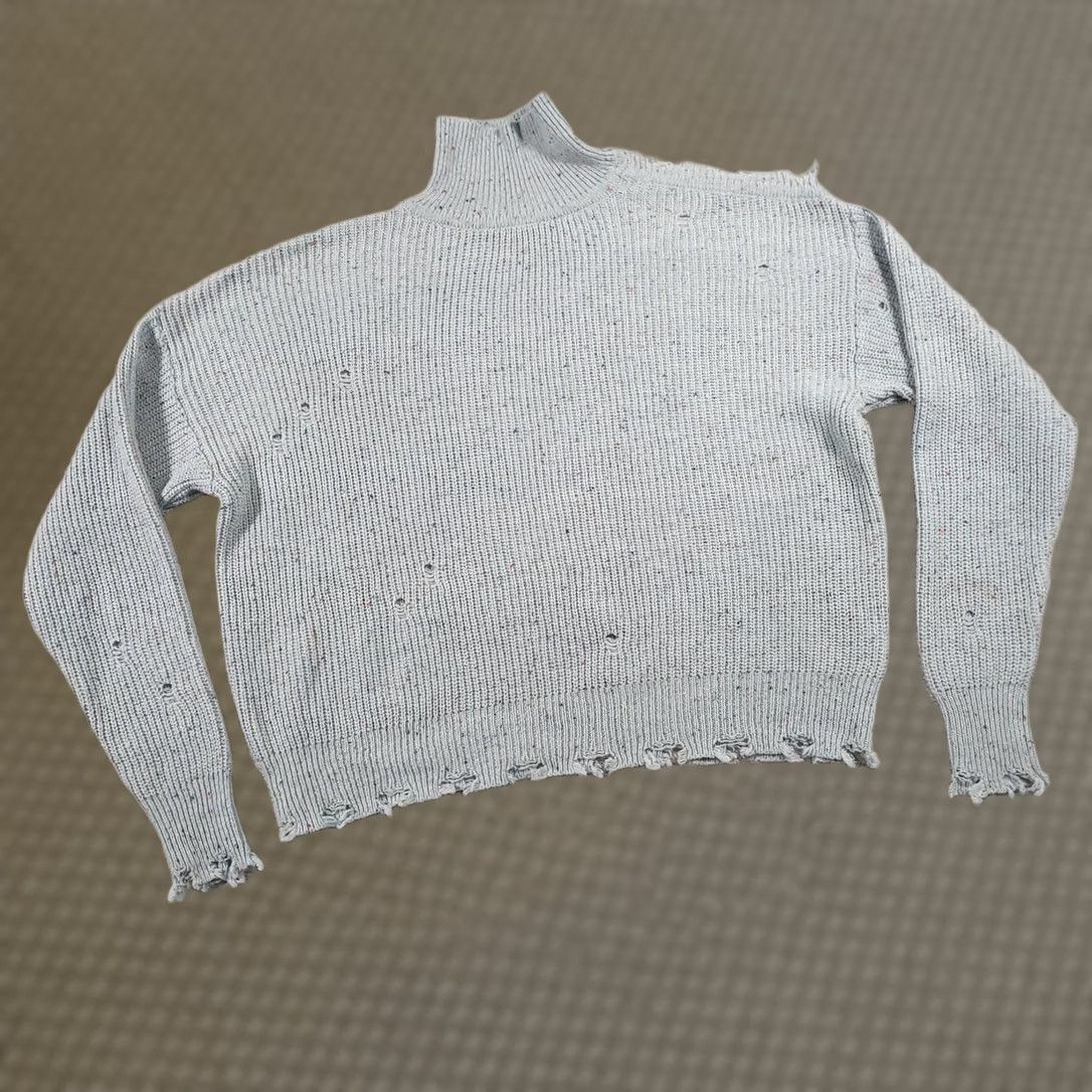 Vintage Zenana Sweater Womens Large Blue Distressed Pullover Speckled Knit Mock Neck Size L / US 10 / IT 46 - 1 Thumbnail