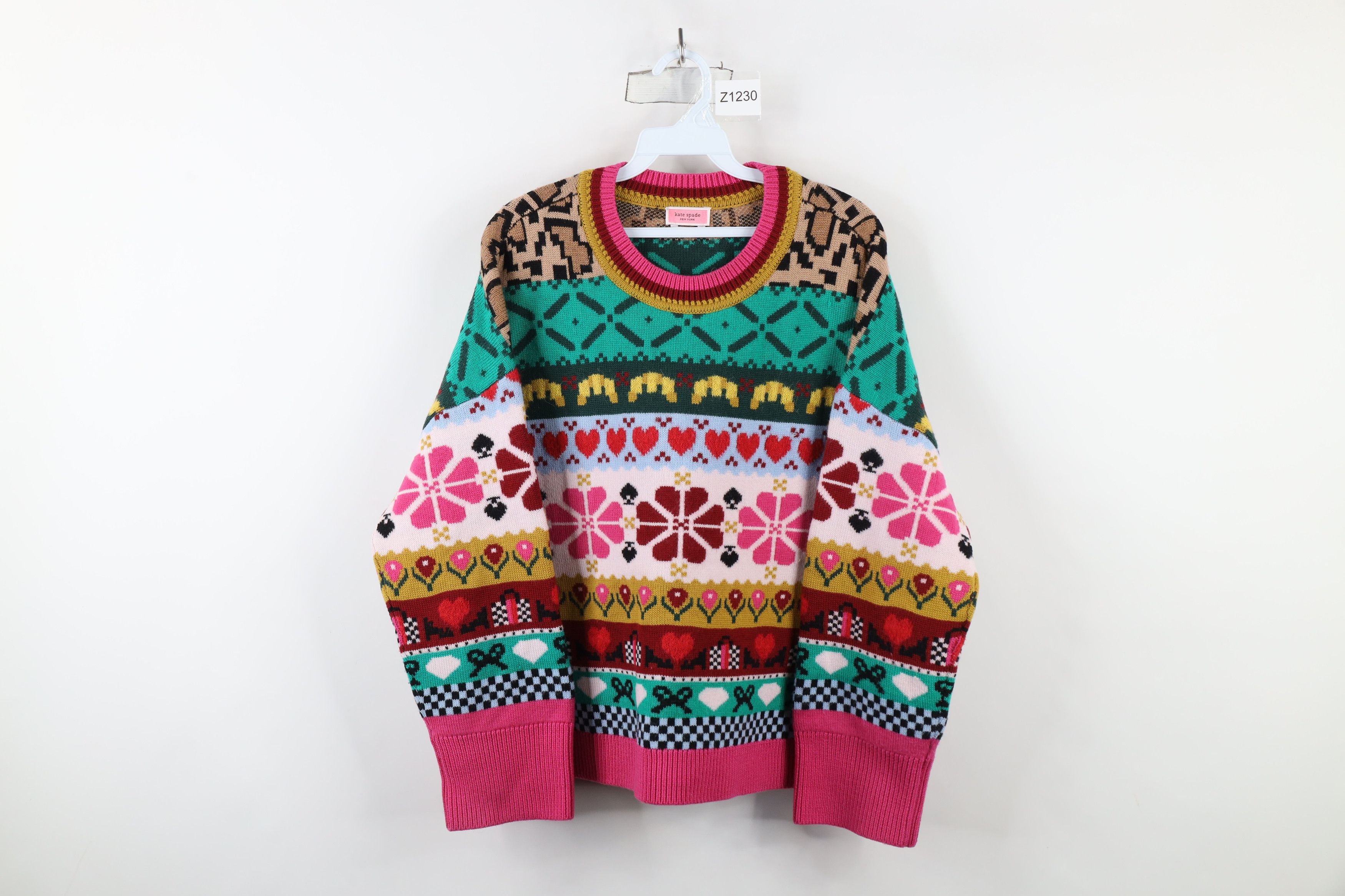 Kate Spade × Vintage Kate Spade Mohair Blend Knit Intarsia Flower Heart Sweater Size L / US 10 / IT 46 - 1 Thumbnail