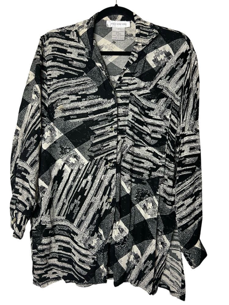Jones New York Vintage 1990's Jones New York Geometric Button Up Blouse Size M / US 6-8 / IT 42-44 - 1 Thumbnail