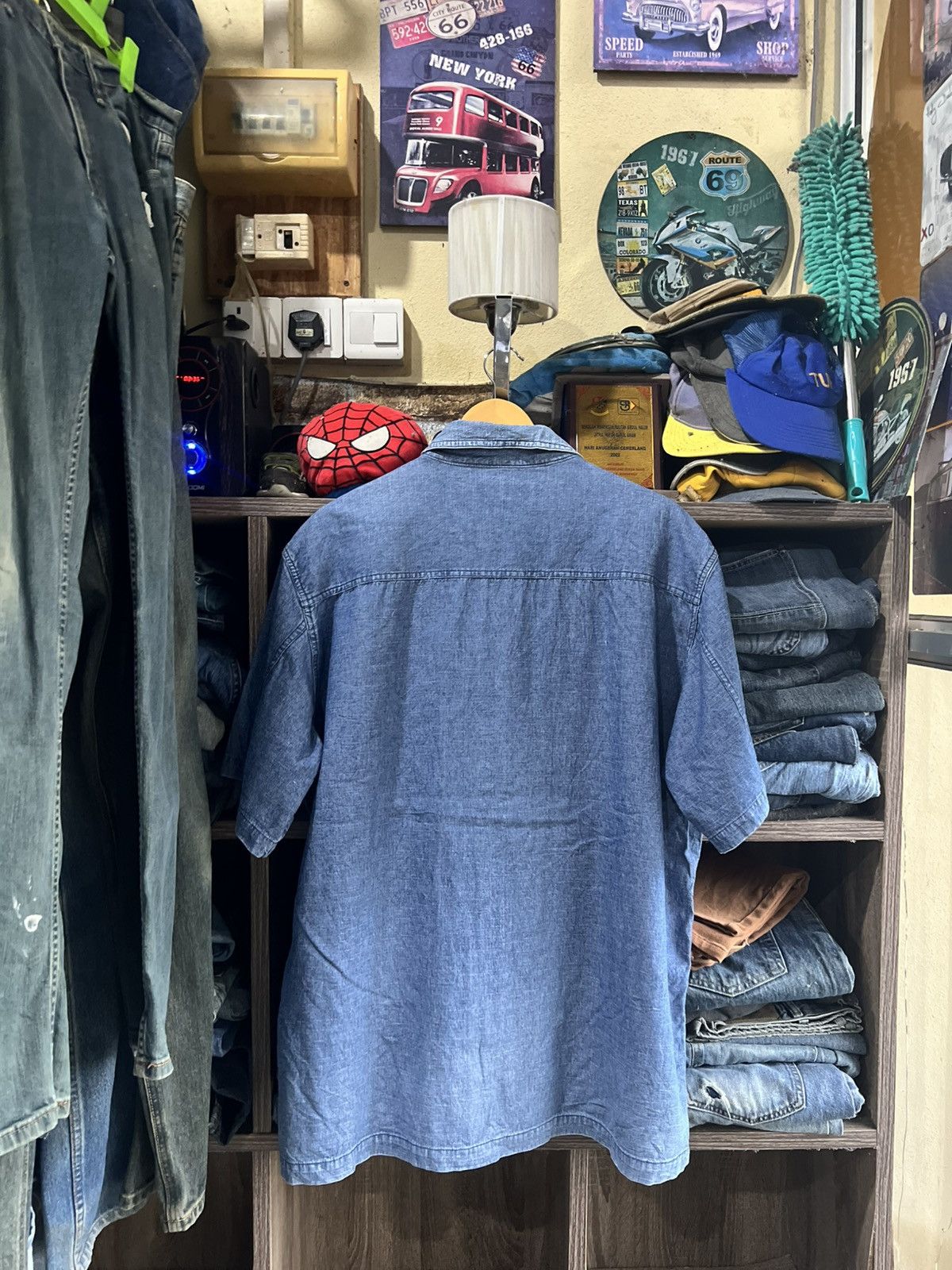 Kansai Yamamoto 🔥Kansai Jeans Zipper Short Sleeve Denim Shirt Size US XXL / EU 58 / 5 - 2 Thumbnail