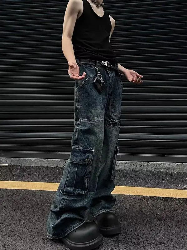 VIBE Distressed washed zippered multi-pocket cargo jeans Size US 34 / EU 50 - 4 Thumbnail