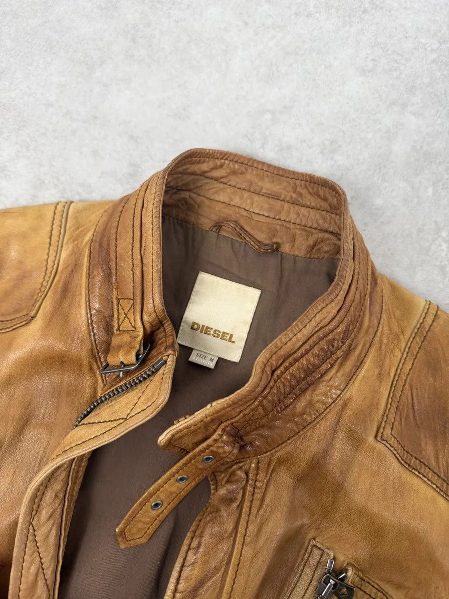 Diesel 2000s Diesel Sun Faded Brown Multi-Zip Leather Jacket Size US M / EU 48-50 / 2 - 11 Thumbnail