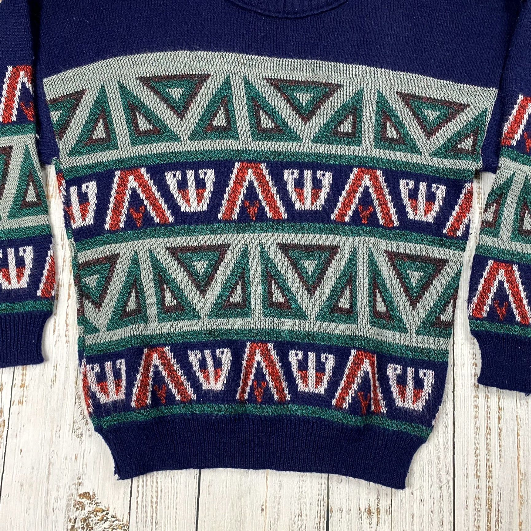 Vintage VTG Sergio Valente Mens Small Abstract Geometric Blue Fuzzy Knit Crew Neck Pullover Sweater 80s Size US S / EU 44-46 / 1 - 2 Thumbnail