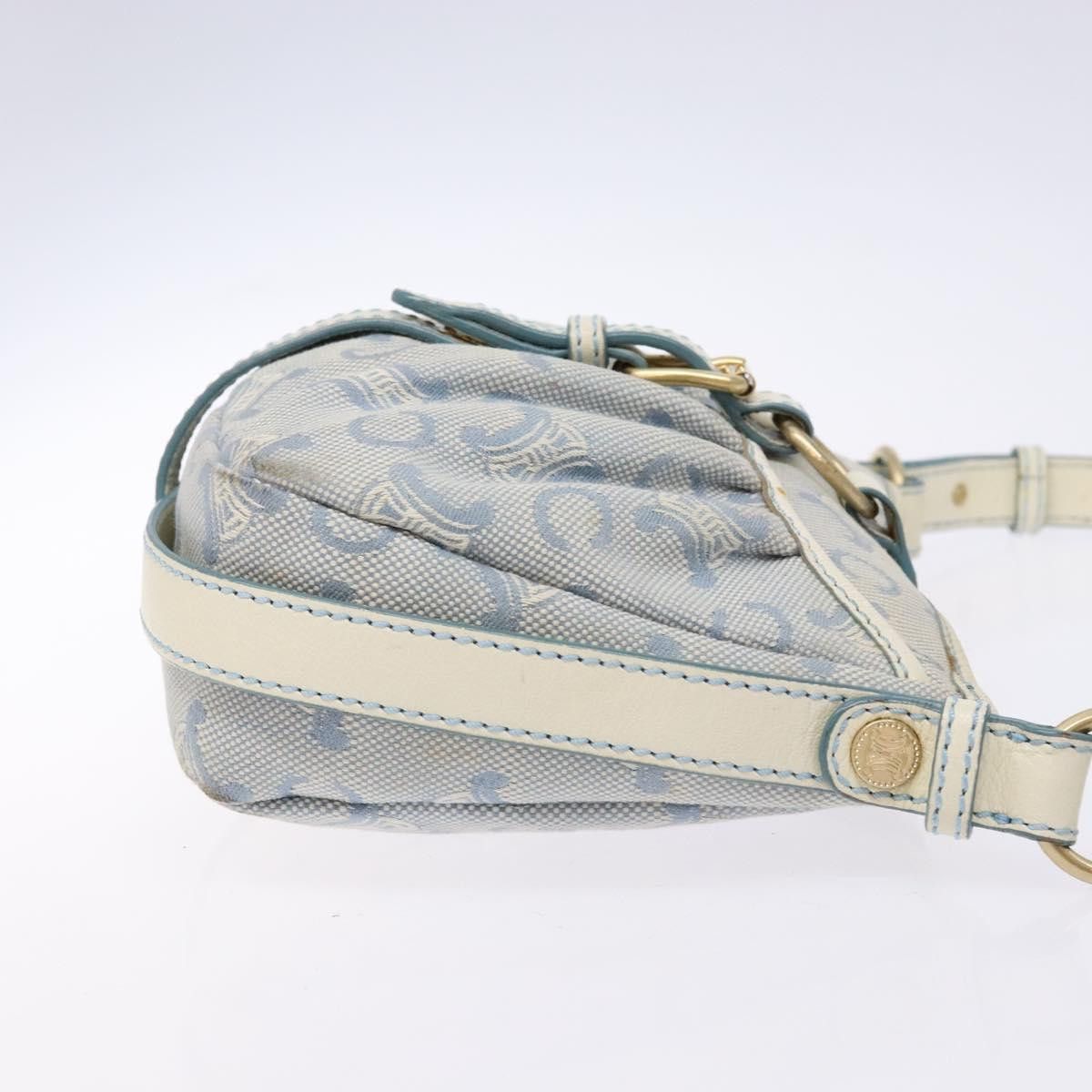 Celine CELINE C Macadam Canvas Shoulder Bag Light Blue Gold Size ONE SIZE - 4 Thumbnail