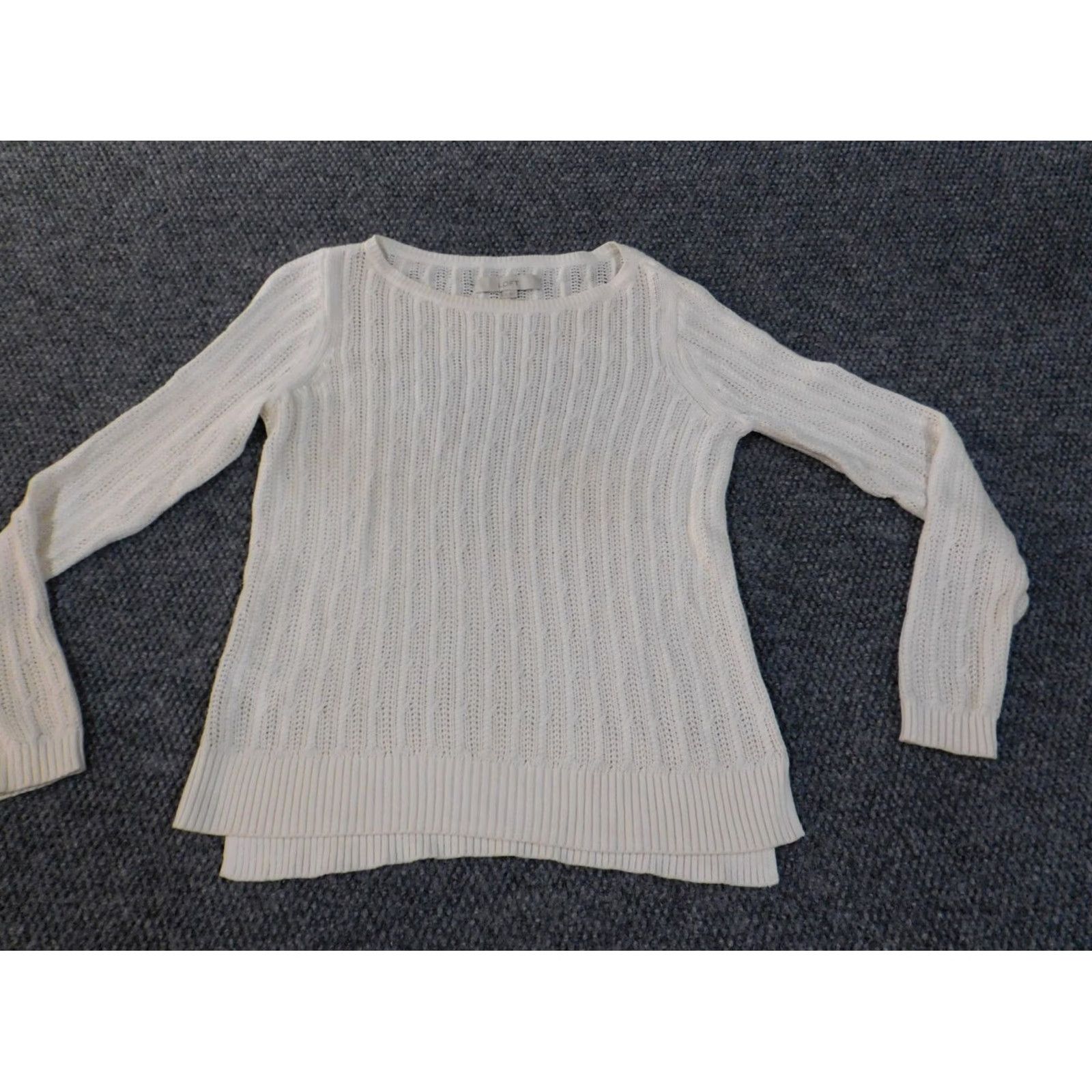 Loft LOFT Sweater Shirt Women Regular Size S White Knit Round Neck Pullover Cotton Rayon Silk Stretch Long Sleeve Casual Modern 90s Size S / US 4 / IT 40 - 3 Thumbnail