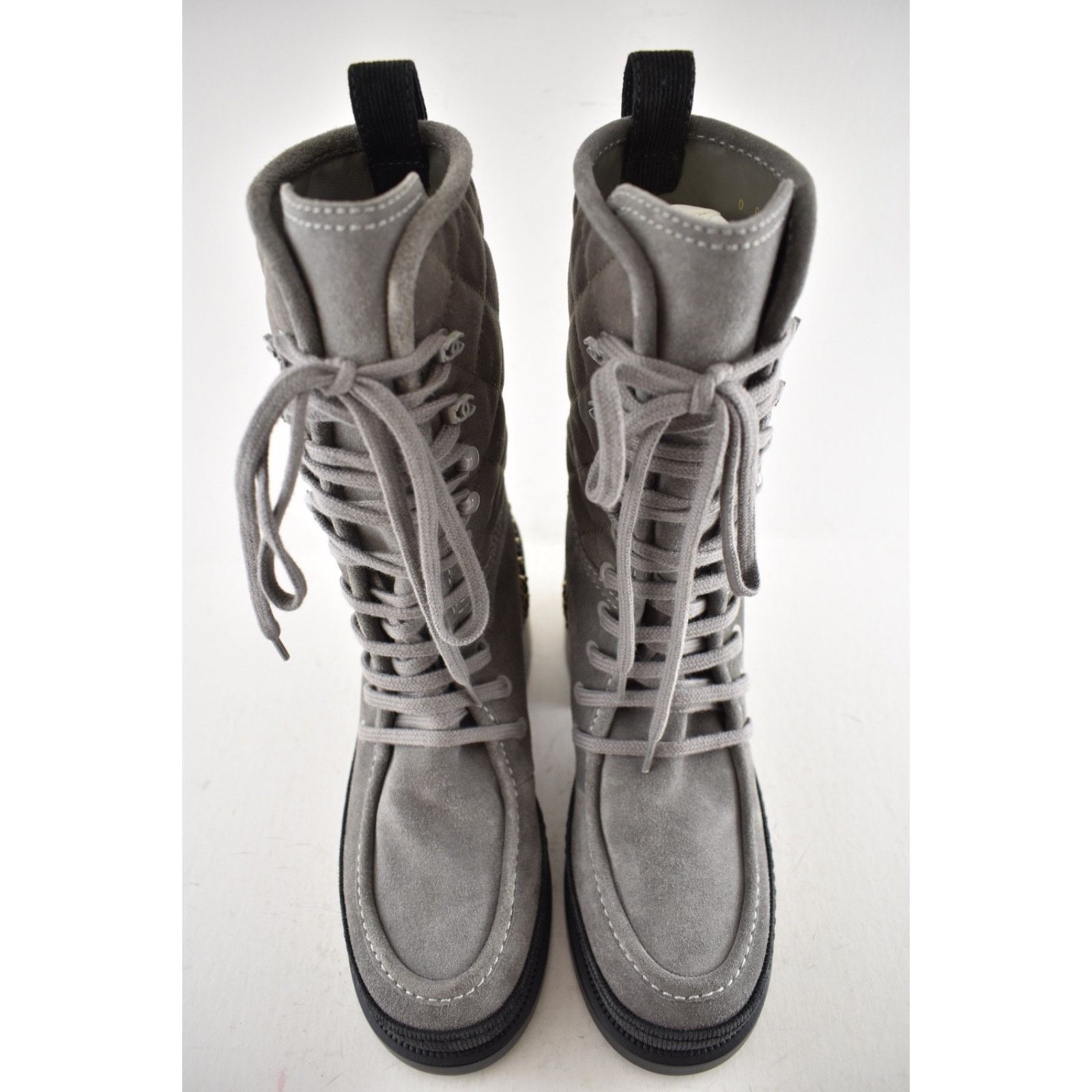 Chanel Chanel 24K Grey Quilted Suede Chain CC Combat Boots 36 Size US 6 / IT 36 - 10 Thumbnail