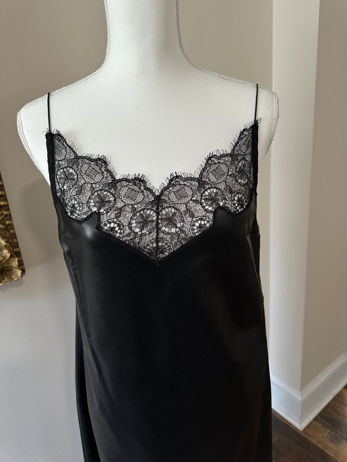 Givenchy Chic Black Leather Dress with Lace Hem