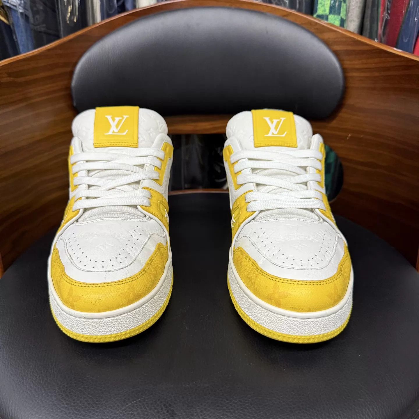 Louis Vuitton LV Trainer White Yellow Embossed 6.5/40.5 Size US 7.5 / EU 40-41 - 2 Thumbnail