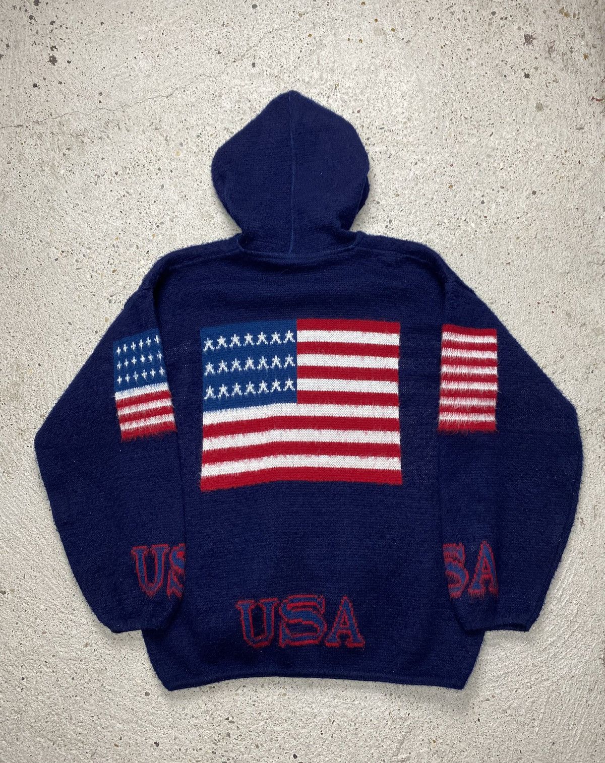 Vintage Vintage usa knitted mohair hoodie flag patriotic ovwrsized Size US L / EU 52-54 / 3 - 6 Thumbnail