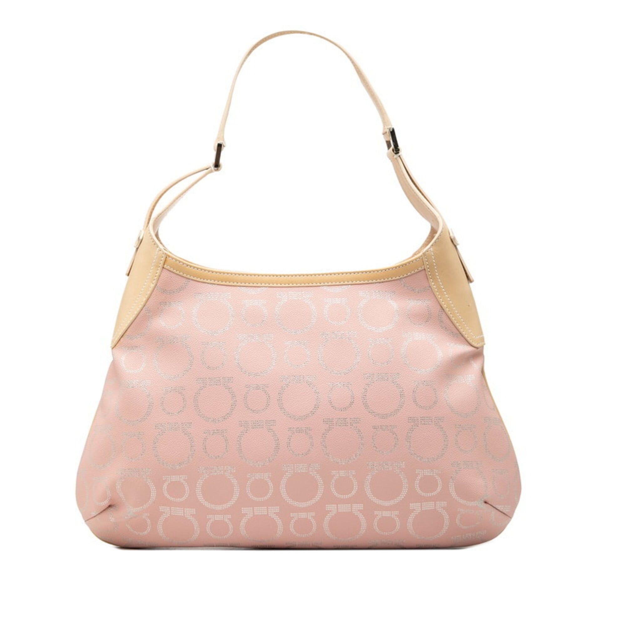 Salvatore Ferragamo Salvatore Ferragamo Gancini One-Shoulder Bag AU-21 7473 Pink Silver Beige Leather Women's Size ONE SIZE - 1 Thumbnail