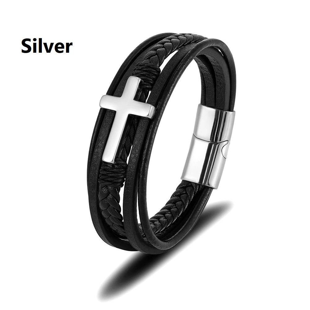 Other Cross Braided Leather Bracelet Accessories Gift For Him Size ONE SIZE - 6 Thumbnail