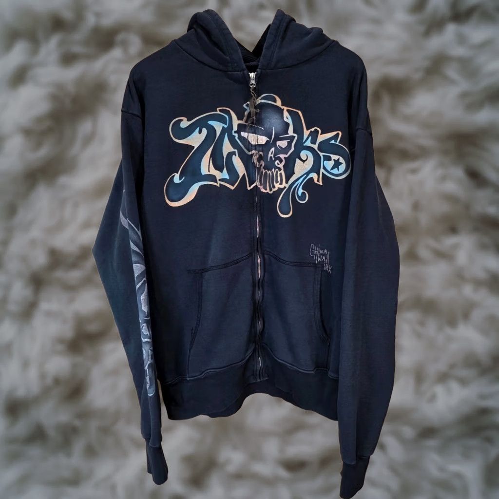No Fear × Vintage Rare Vintage No Fear Skull Zip Hoodie Y2k SK8