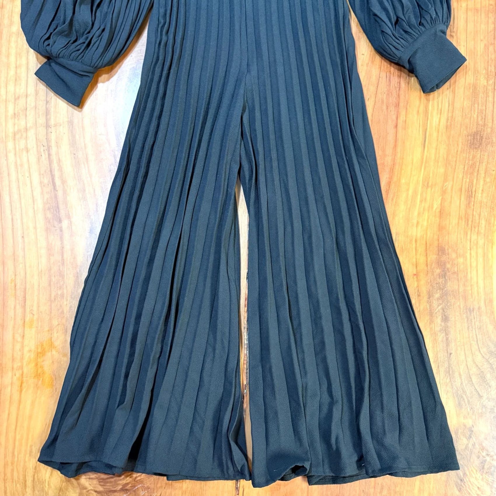 Vintage by TiMo Jumpsuit Women Small Pleated Long Sleeve Balloon Collared Career DD12 Lounge Solid Black Keyboard Size S / US 4 / IT 40 - 3 Thumbnail
