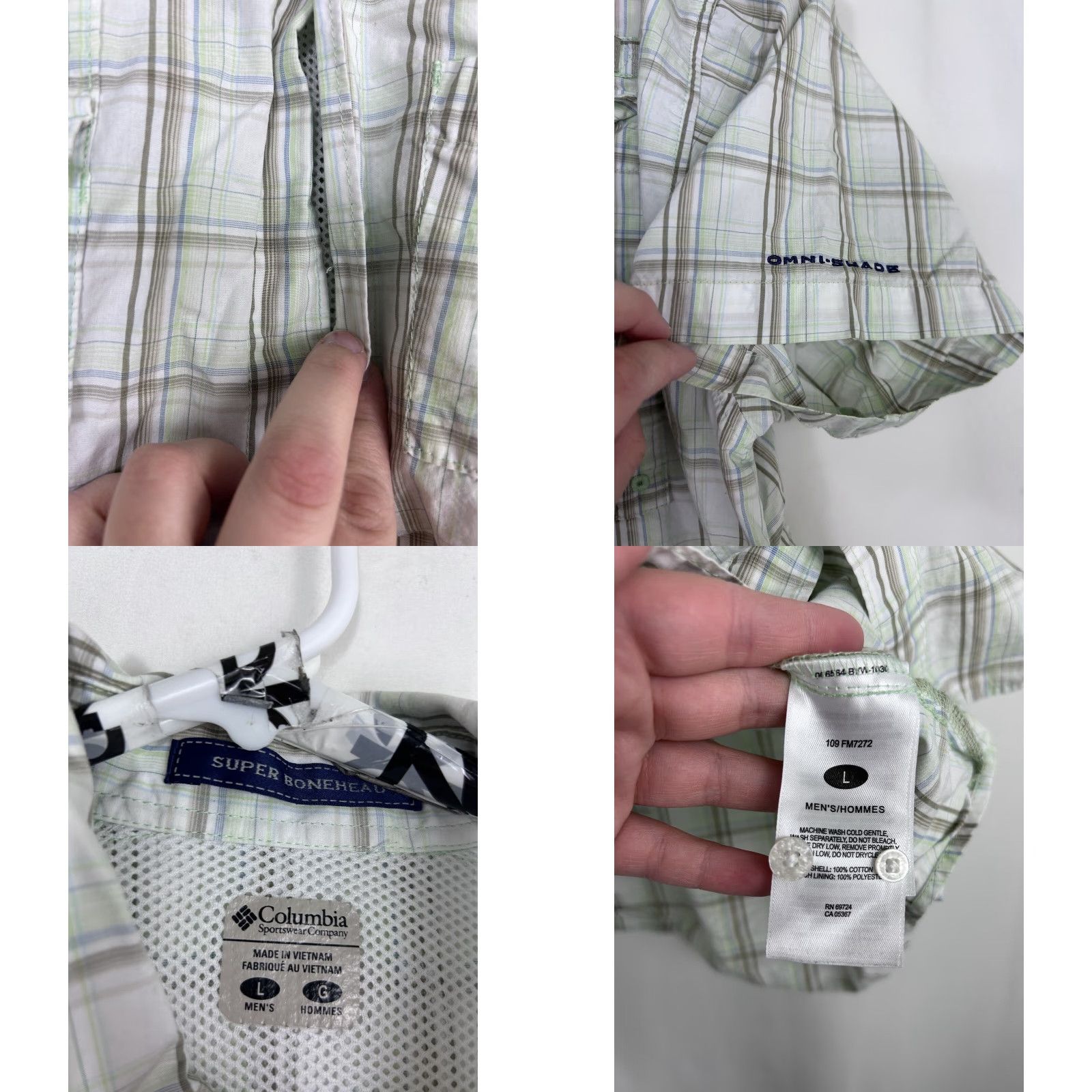 Vintage Columbia PFG Shirt Mens L Plaid Short Sleeve Button-Up Green Vintage: No (Missing Button) Size US L / EU 52-54 / 3 - 8 Thumbnail