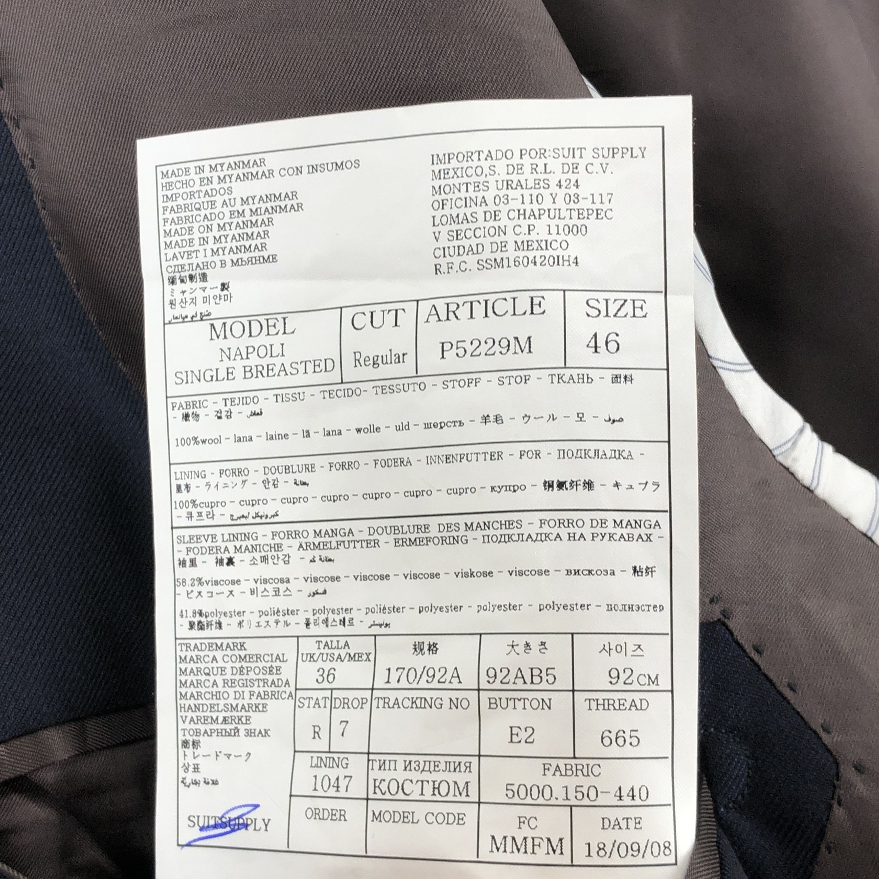 Suitsupply Napoli Single Breasted Wool Blazer Size EU:46; UK:36; US:36R Size 36R - 9 Thumbnail