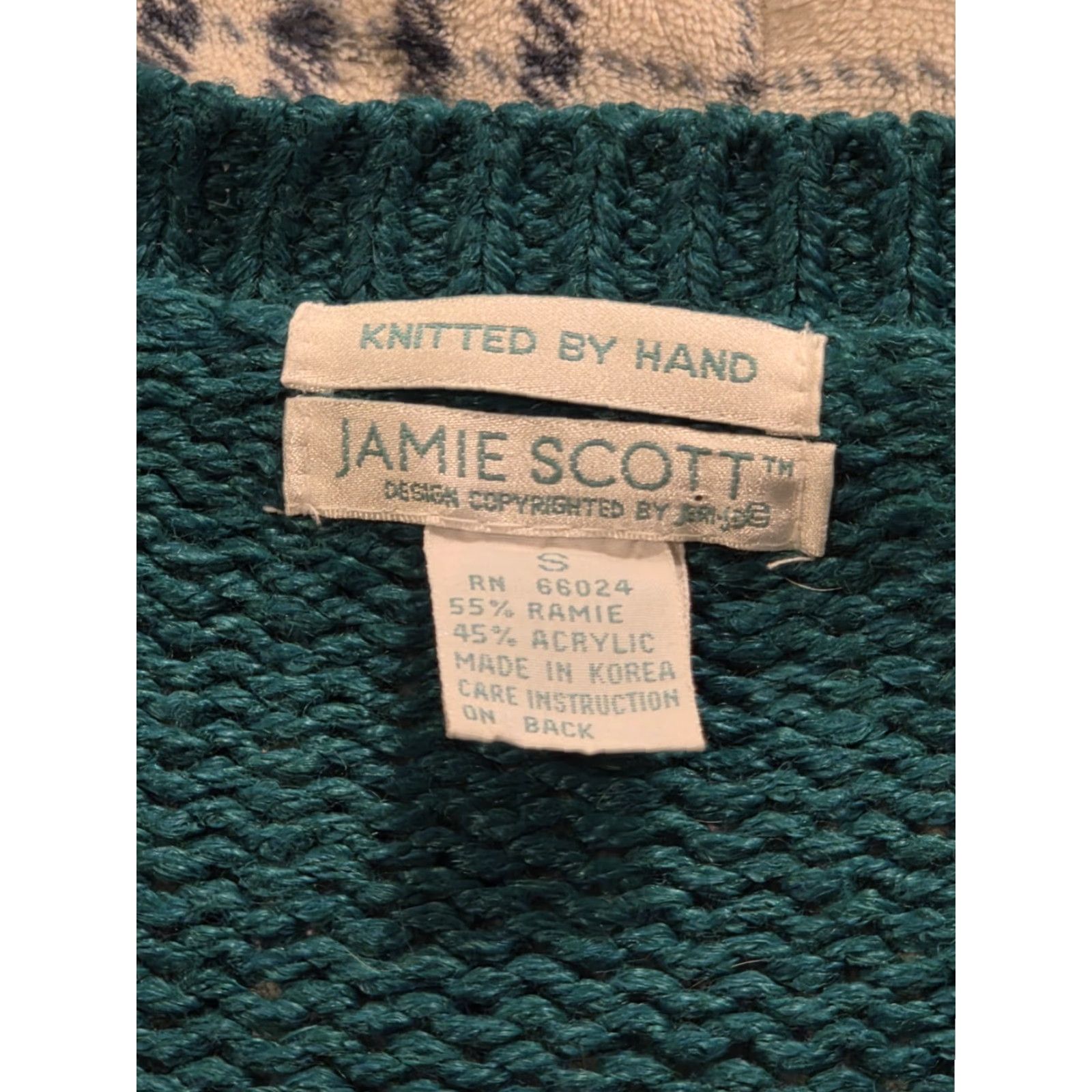 Vintage VINTAGE Jamie Scott Cardigan Sweater Women S Turquoise Geometric Cable-Knit V-Neck Oversized 80s 90s Bohemian Classic Seasonals Size S / US 4 / IT 40 - 5 Thumbnail