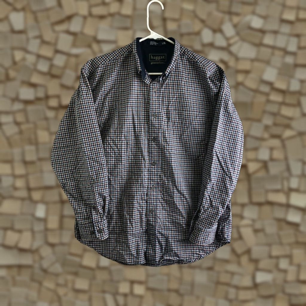Haggar Haggar Shirt Button-Up Plaid Blue Long Sleeve Button-Down Collar Mens Large Blues Classic Vintage No Size US L / EU 52-54 / 3 - 1 Thumbnail