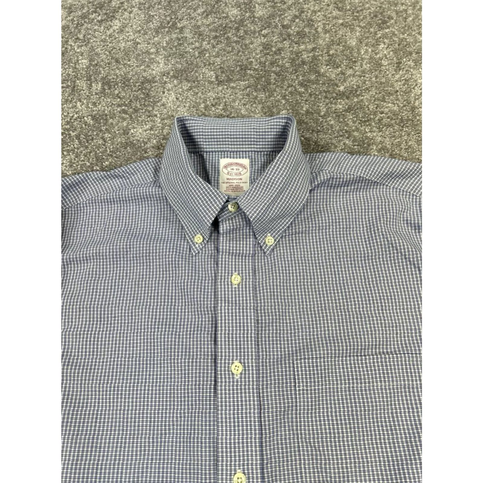 Brooks Brothers Brooks Brothers Dress Shirt Mens 16 Blue White Cotton Button Up Regular Size 16 Blue Plaid Vintage No Mens Size 42R - 2 Thumbnail