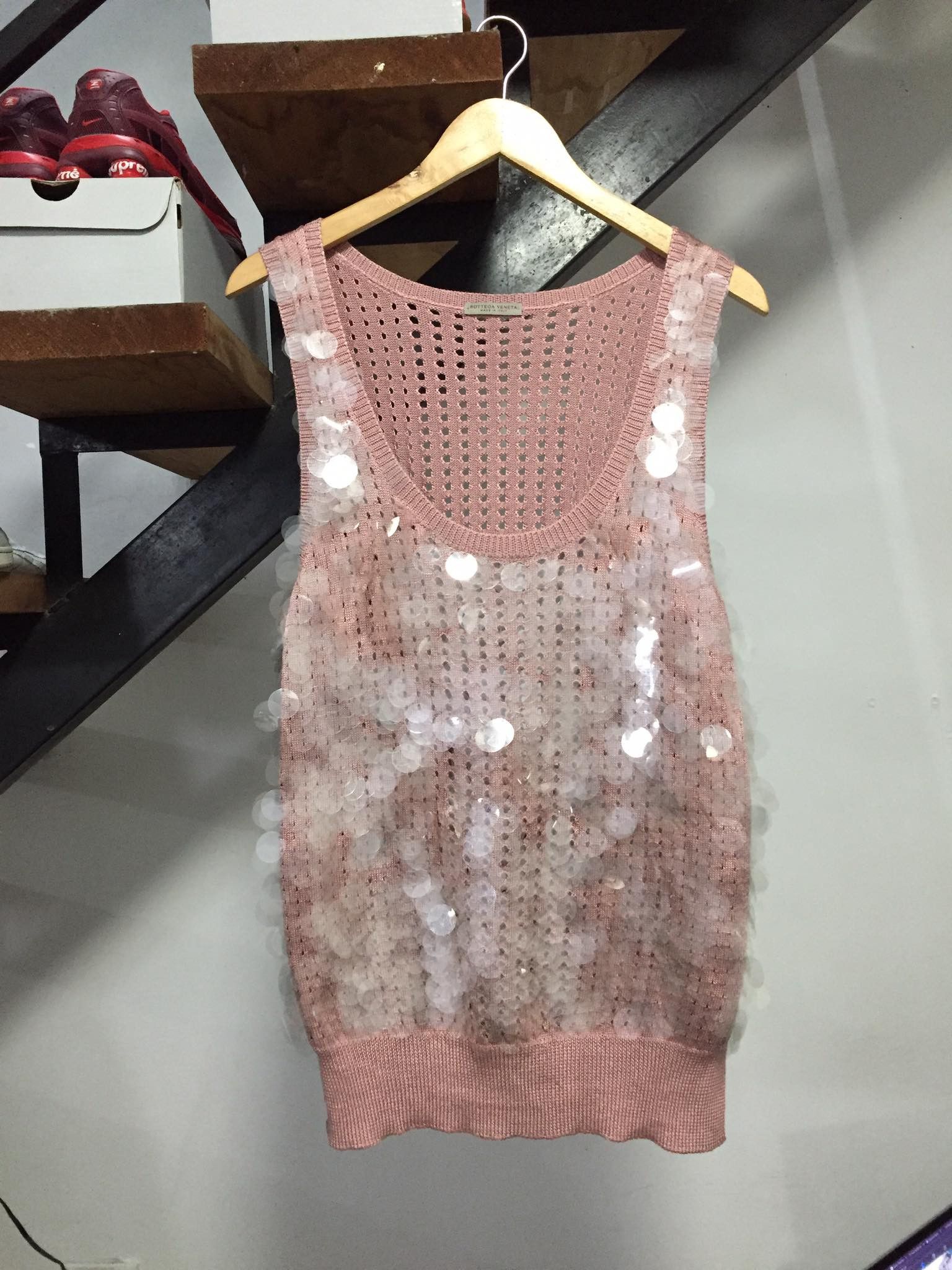 Bottega Veneta BOTTEGA VENETA PAILLETTE EMBELLISHED OPEN KNIT SILK TANK TOP Size M / US 6-8 / IT 42-44 - 1 Thumbnail