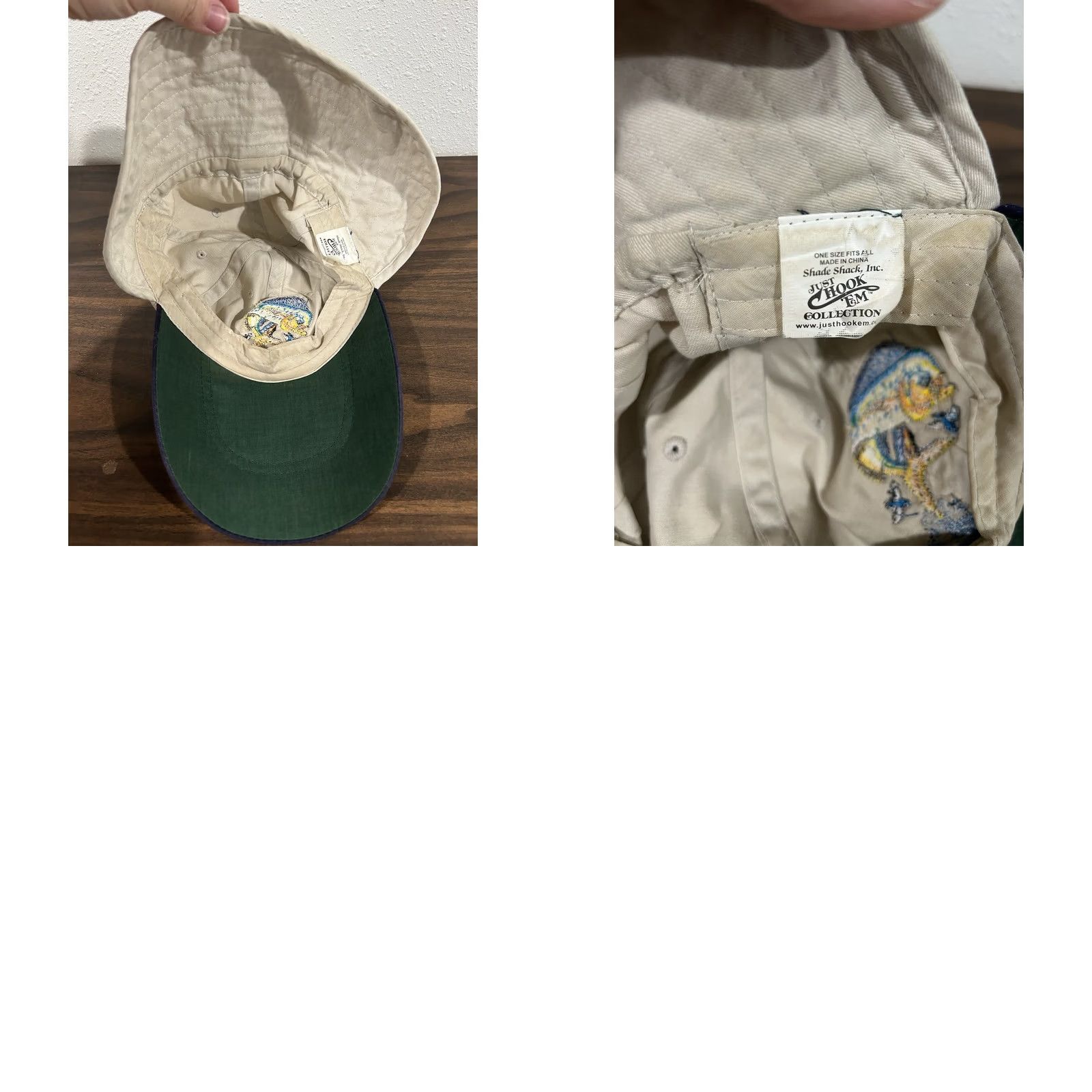 Vintage Just Hook Em Hat w/ Neck Flap Fishing Cap Embroidered Sail Fish Dolphin Beige Size ONE SIZE - 8 Thumbnail