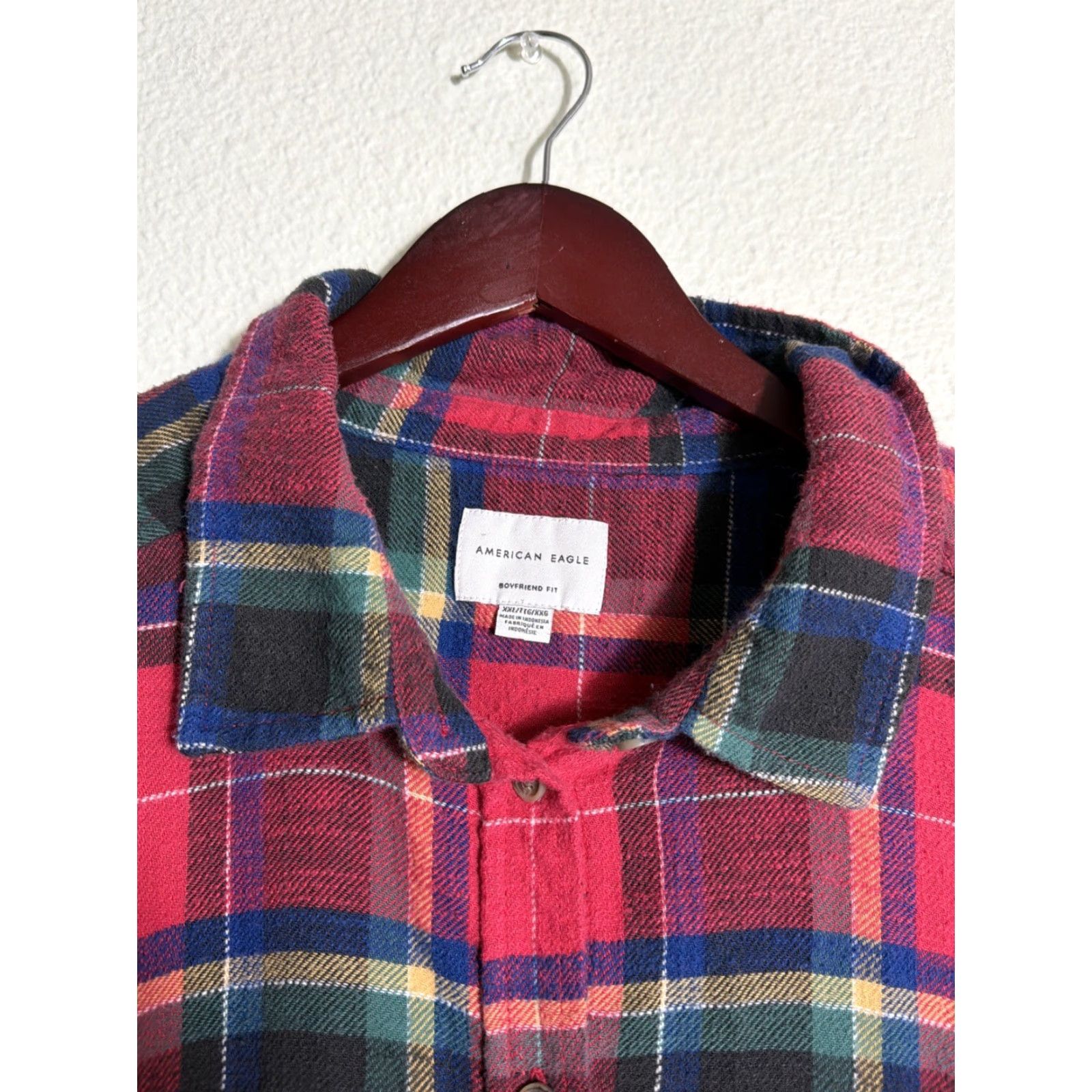 American Eagle Outfitters American Eagle Women’s XXL Long Sleeve Flannel Shirt Red Plaid Button-Up Boyfriend Fit Size XXL / US 16-18 / IT 52-54 - 4 Thumbnail