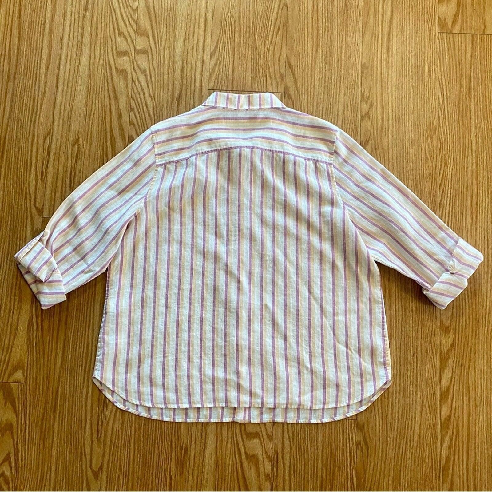 Chicos Chicos Striped Orange Linen Button-up Top Womens XLarge 16 Size XL / US 12-14 / IT 48-50 - 8 Thumbnail