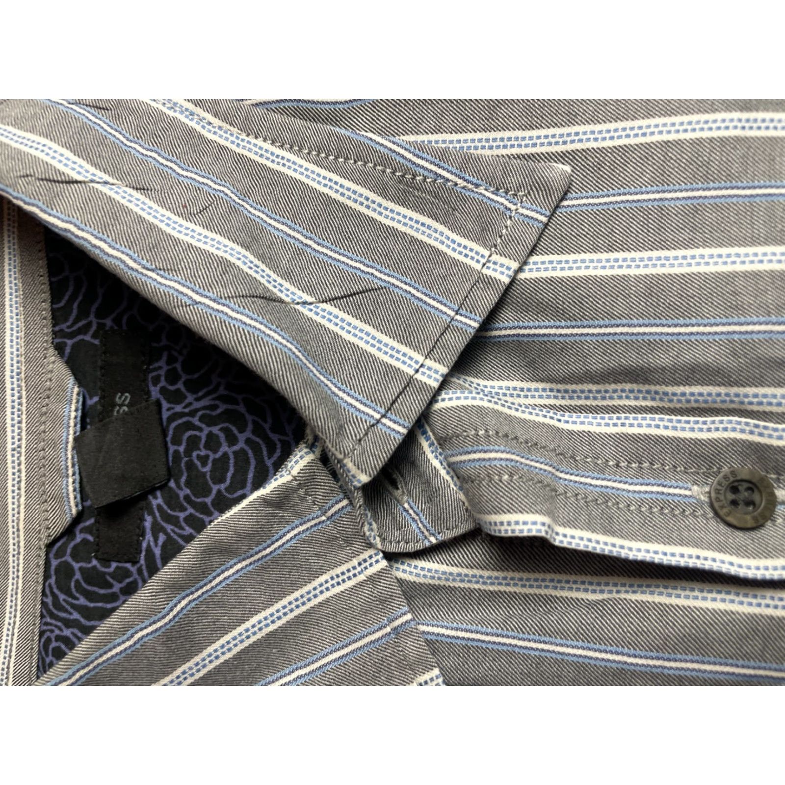 Express Express Shirt XL Gray Blue Striped Button-Up Long Sleeve Modern Fit Mens Size US XL / EU 56 / 4 - 2 Thumbnail