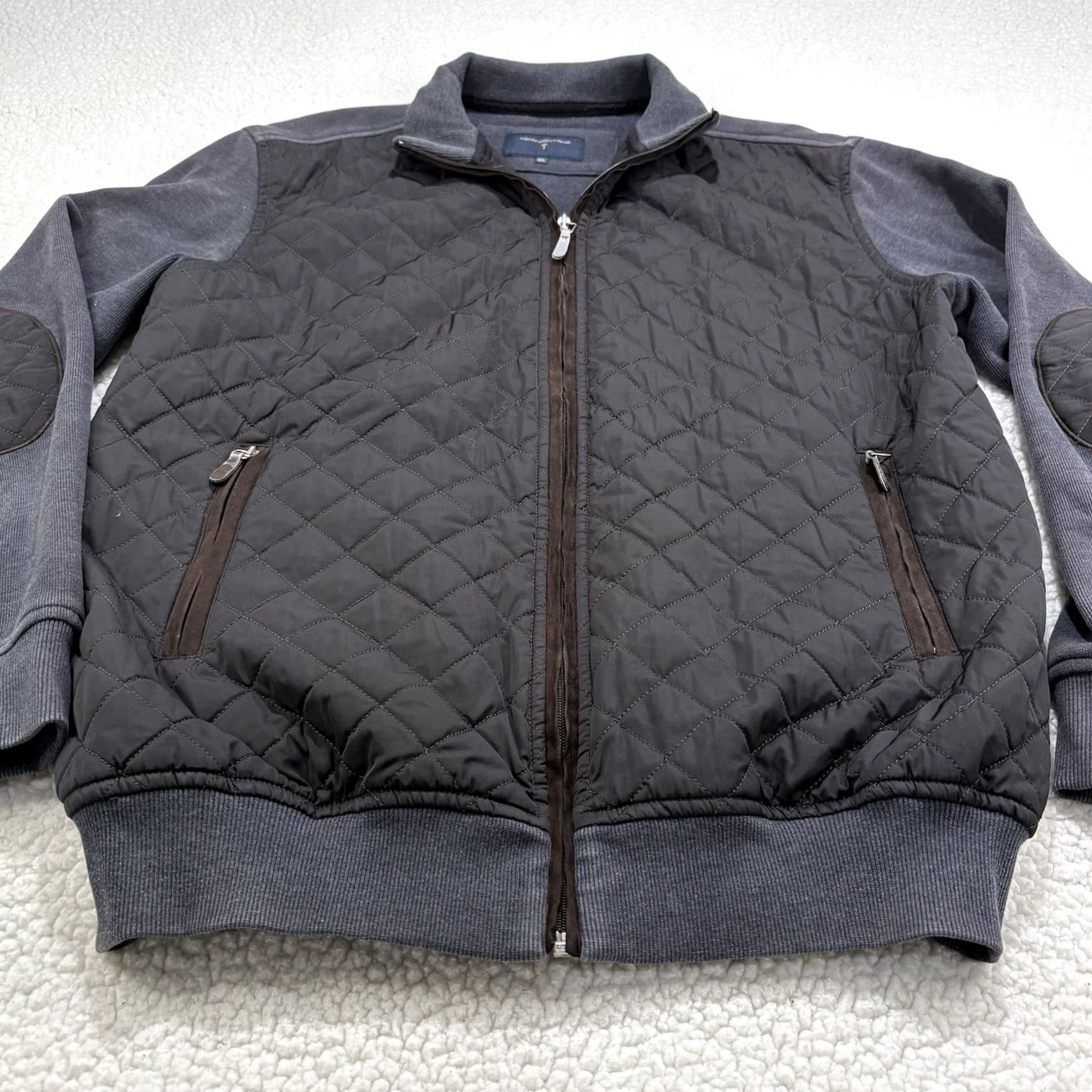 Vintage Tony Montana Mens Quilted Lined Full Zip Sweatshirt Jacket 2XL Gray Cotton Blend Geometric Zipper Pockets Heavyweight Regular Size US XXL / EU 58 / 5 - 2 Thumbnail