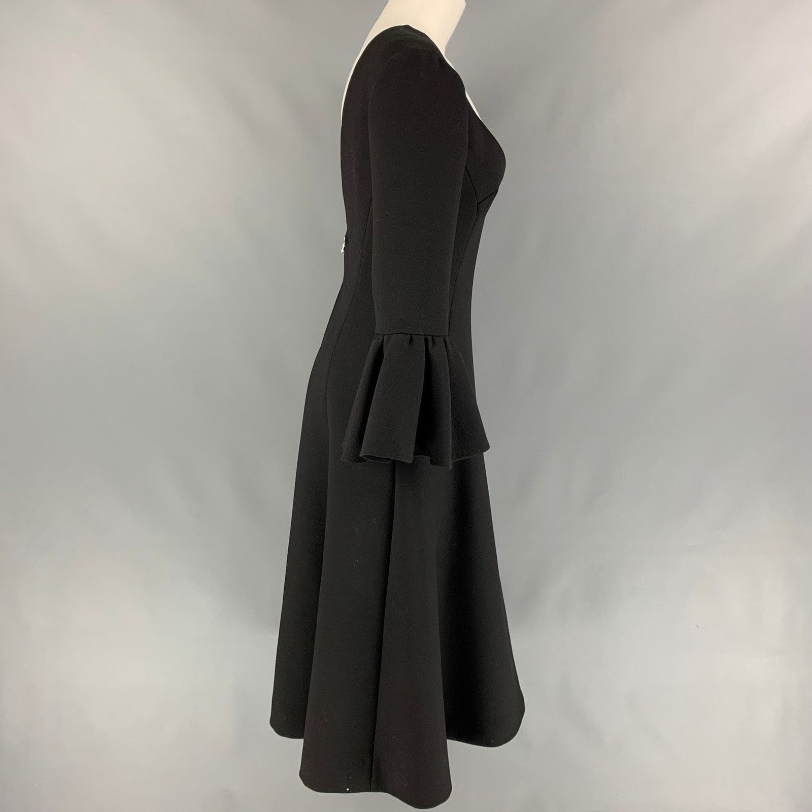 Marc Jacobs Fall 2019 Black Wool Blend Deep V-Neck Ruffle Sleeve Dress Size XS / US 0-2 / IT 36-38 - 4 Thumbnail