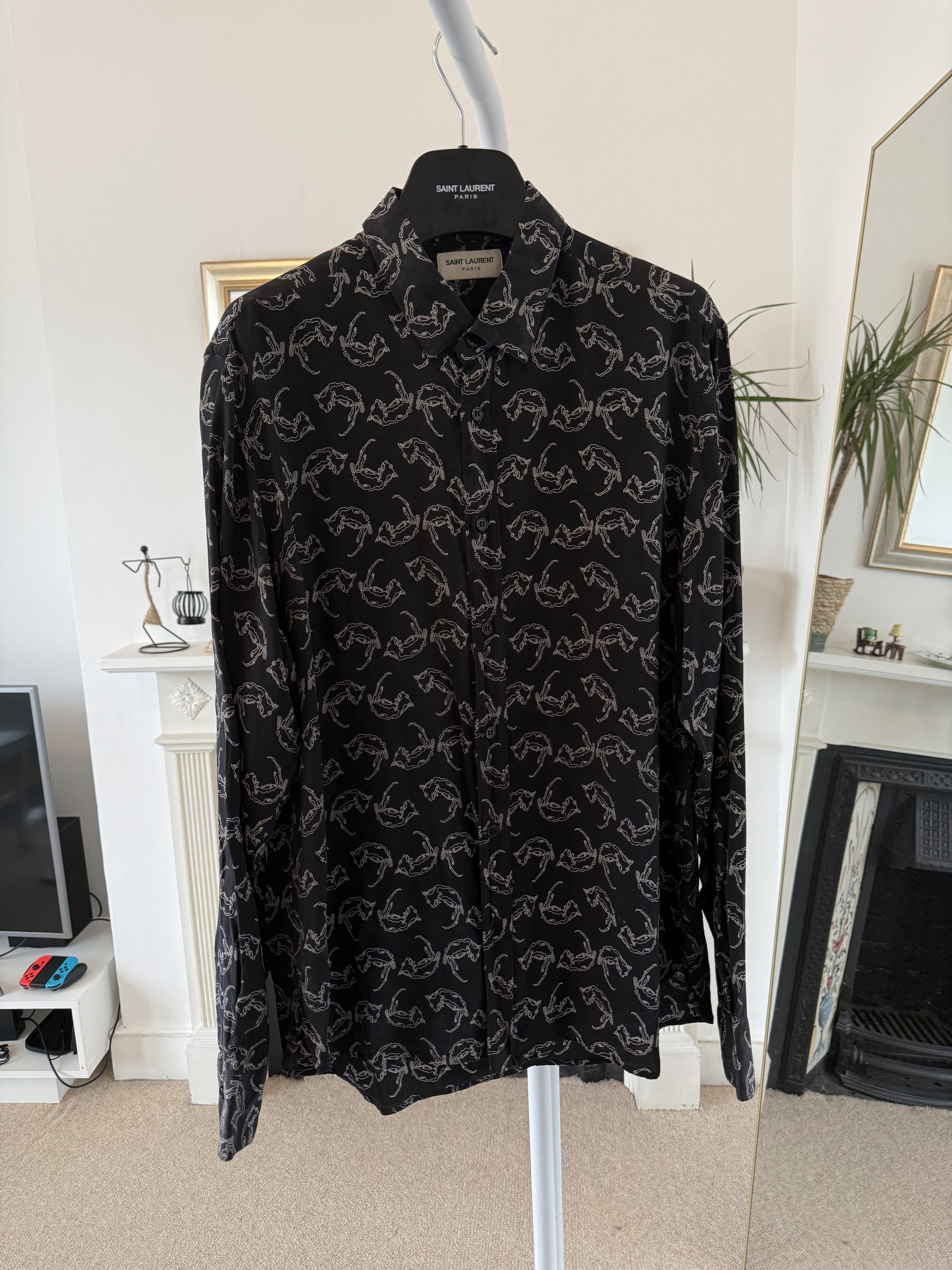 Hedi Slimane × Saint Laurent Paris FW13 Saint Laurent Silk Dead Rats Shirt Size US L / EU 52-54 / 3 - 1 Thumbnail