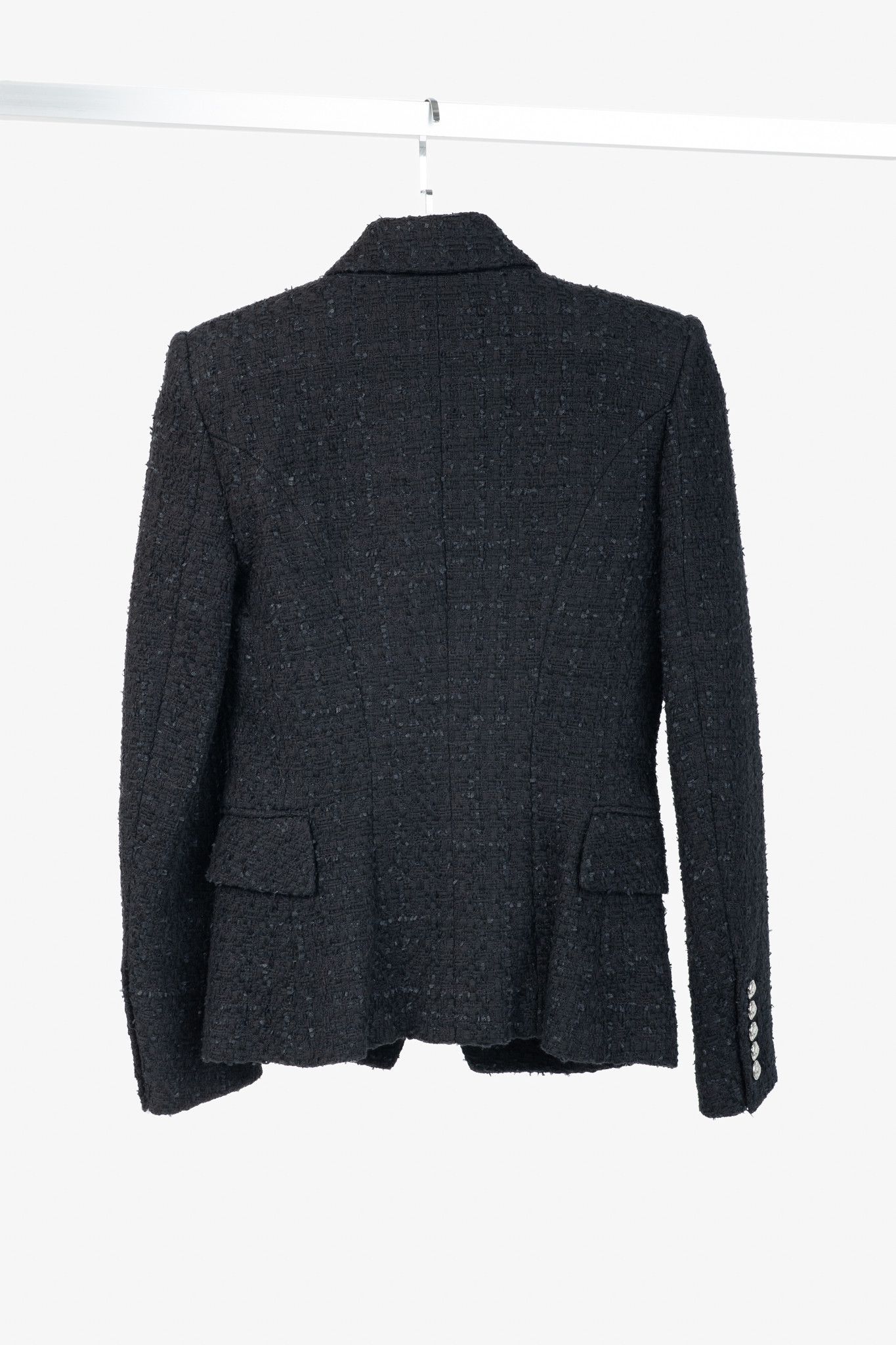 Balmain Balmain SS/19 Black Cotton Tweed Double-Breasted Blazer Size XS / US 0-2 / IT 36-38 - 2 Thumbnail