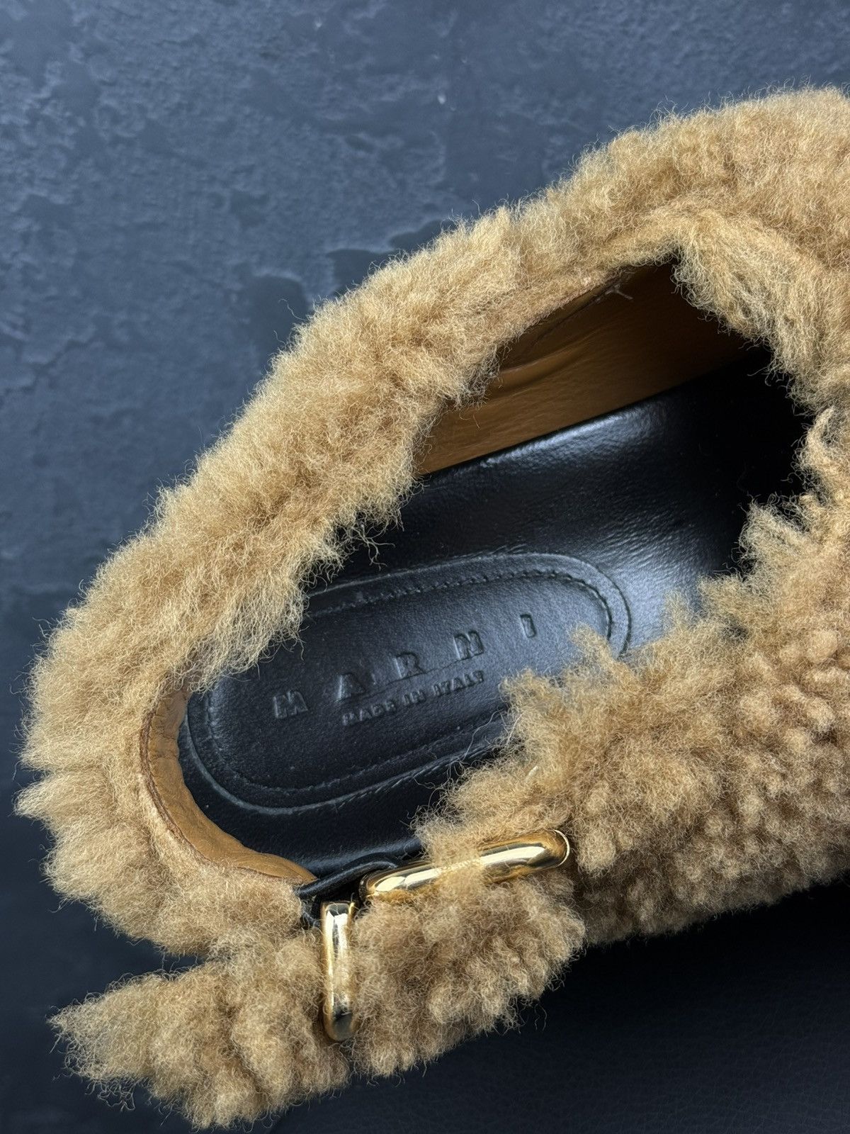Marni Marni Beige Shearling Fussbett Shoes Black Rubber Platform Size US 10 / IT 40 - 9 Thumbnail