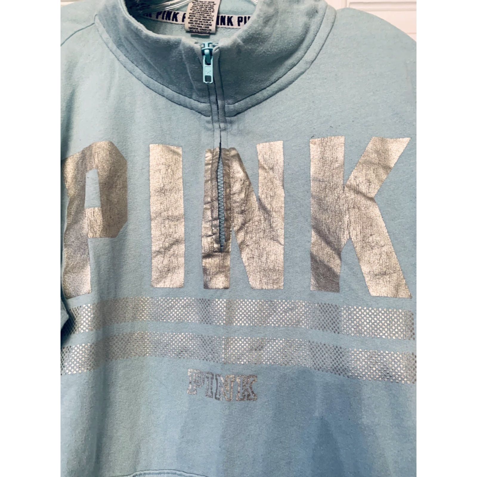 Victoria's Secret Victoria's Secret PINK Sweatshirt Womens Medium Blue 1/4 Zip Long Sleeve Pullover Activewear Set Blended Fabric Logo Zipper Size M / US 6-8 / IT 42-44 - 3 Thumbnail