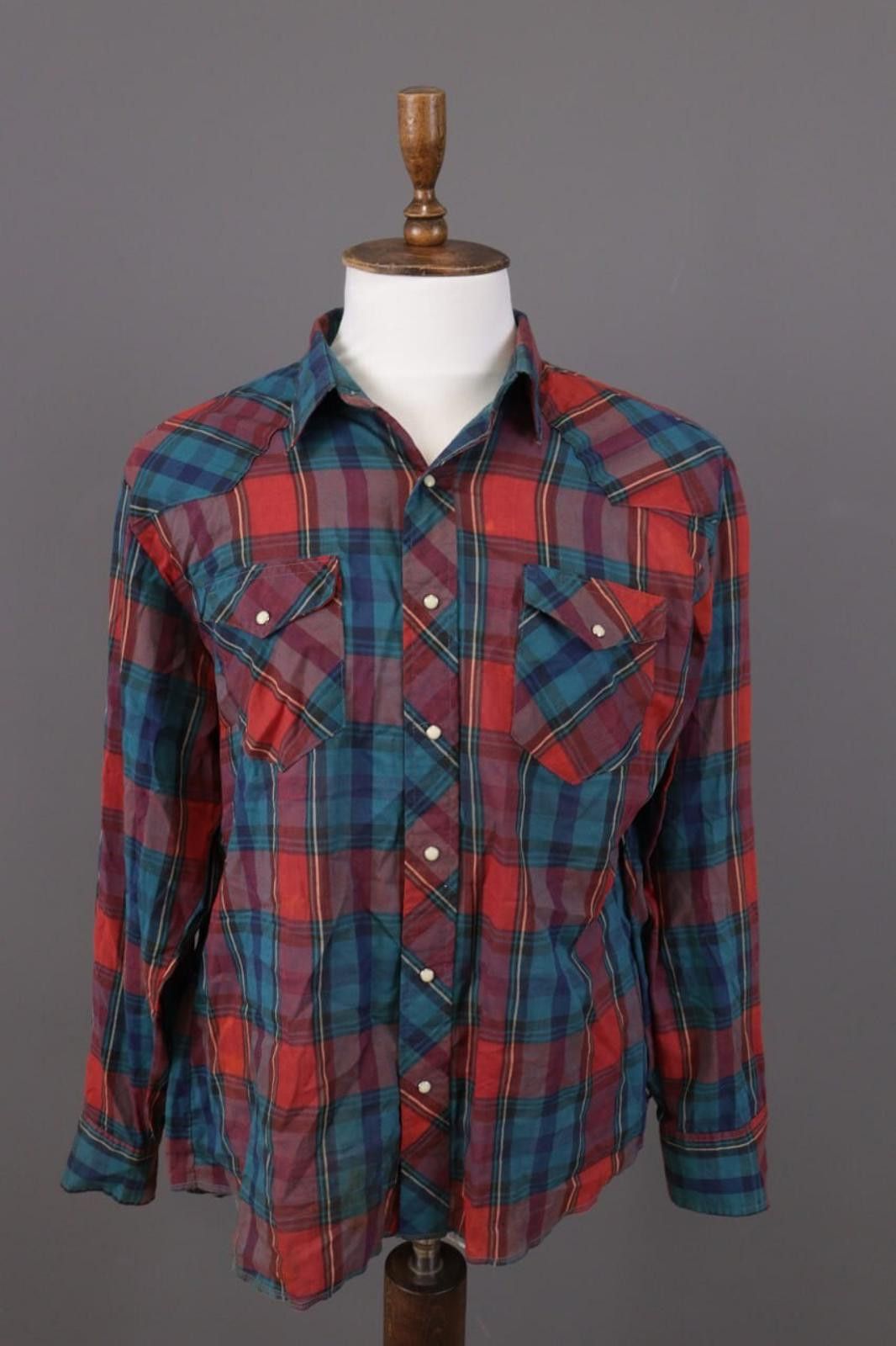 Vintage Wrangler Multi Check Snap Western Shirt Size XL