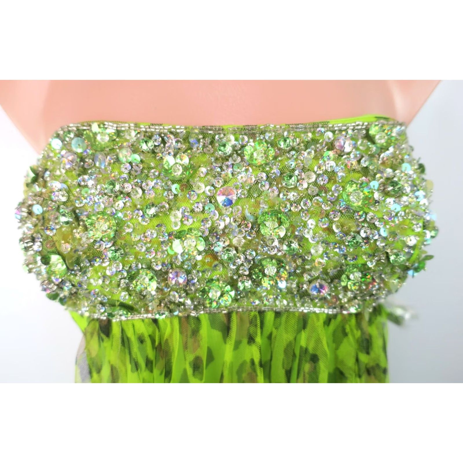 Vintage Jovani Sweetheart Maxi Dress Leopard Print Tulle Sequin Ombre Crepe Party Prom Green 2 Womens Dress Size XS / US 0-2 / IT 36-38 - 4 Thumbnail