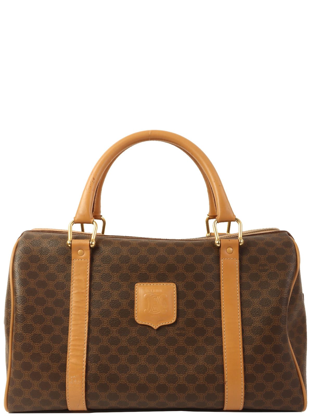 image of Celine Macadam Pattern Logo Embossed Top Handle Bag Brown, Women's