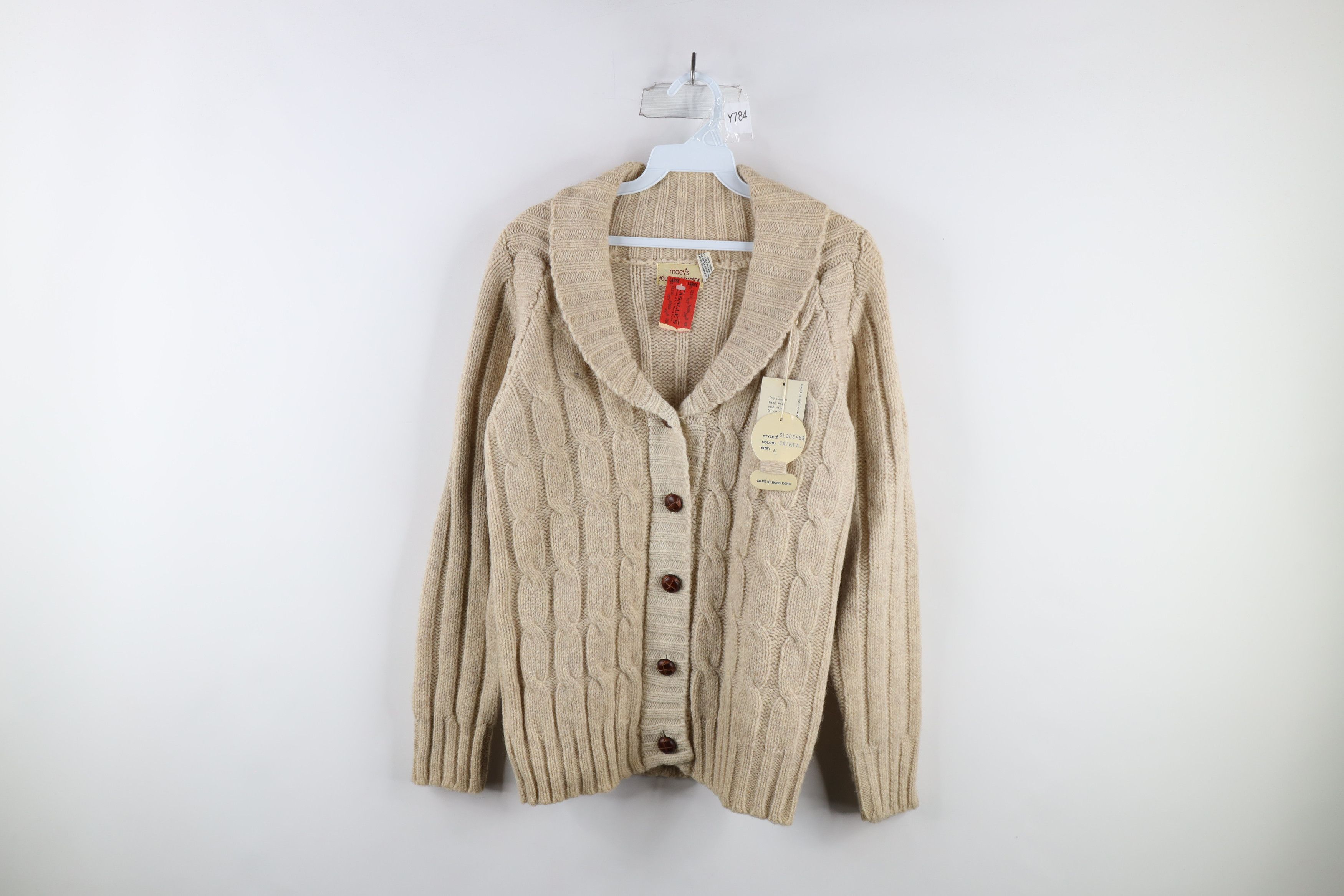 Deadstock Vintage 60s 70s Macys Knit Cardigan Sweater Beige