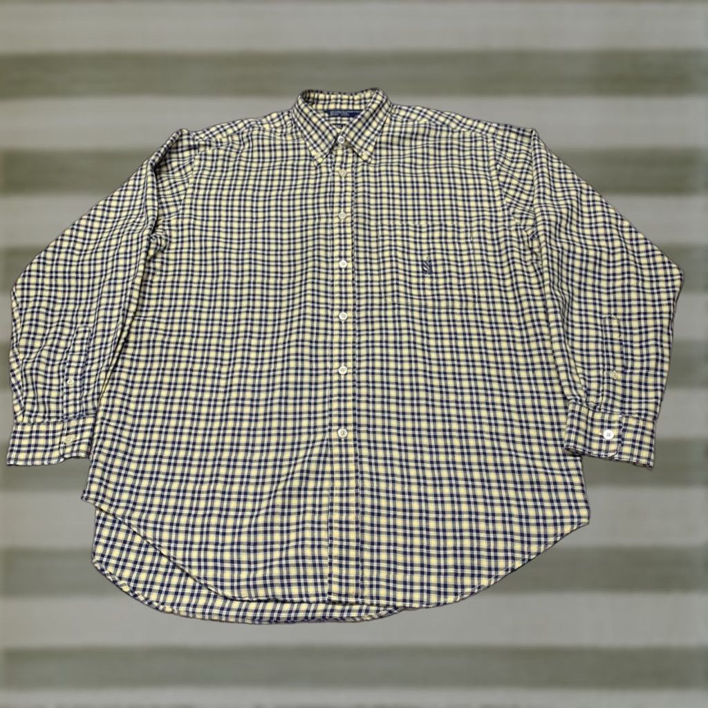 Nautica Nautica Button-Down Long Sleeve Shirt Plaid Cotton Mens Large Yellow Black Multicolor Pattern Classic Preppy Shirt Mens L Size US L / EU 52-54 / 3 - 1 Thumbnail
