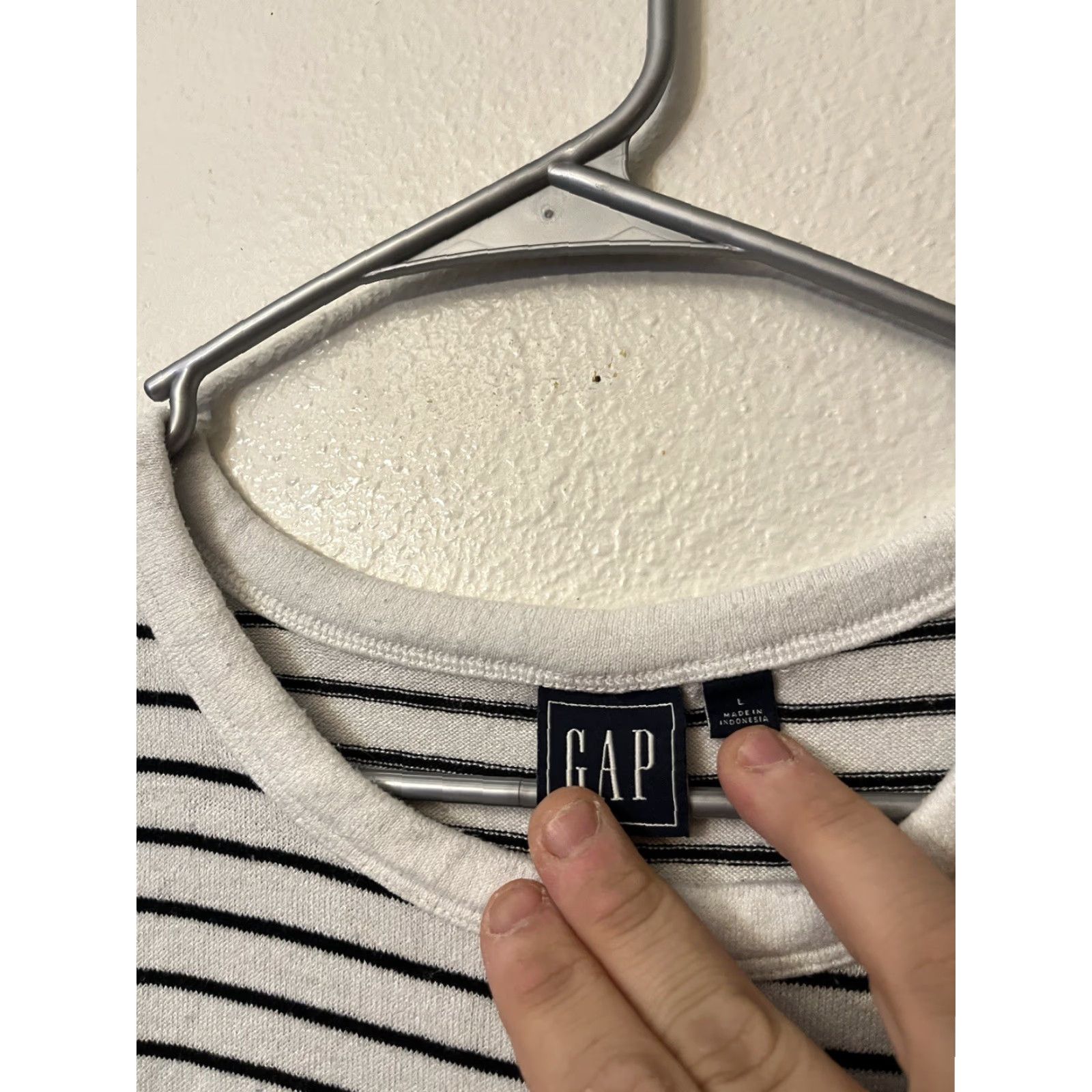 Gap Gap Sweater Womens Large White Blue Striped Stretch Round Neck, Pullover, Knit, Multicolor, Long Sleeve, Regular Size L, Gap, Women, Sweater Size L / US 10 / IT 46 - 3 Thumbnail