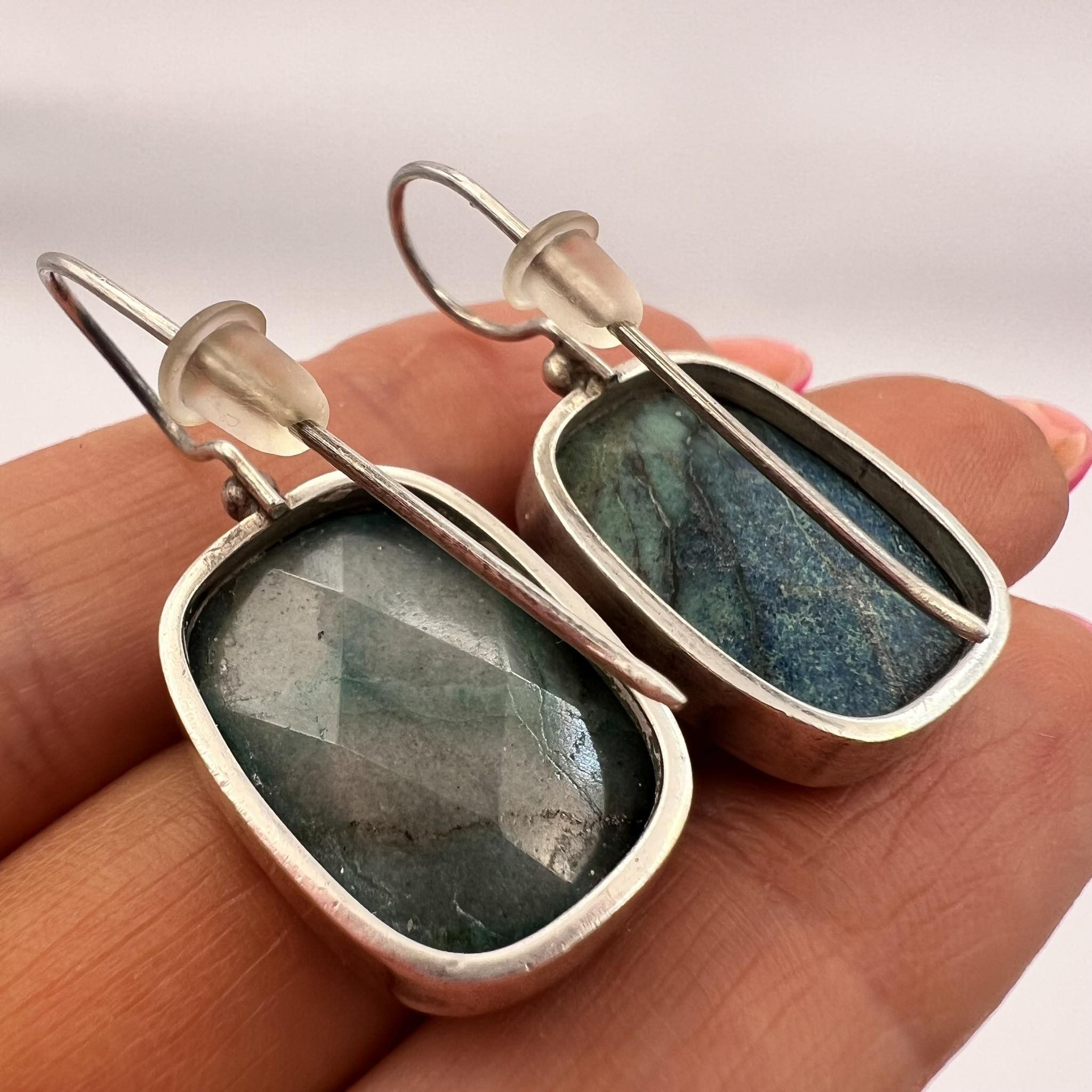 Jewelry × Vintage Vintage Silver 800 Stud Earrings Natural Chrysocolla Stone Size ONE SIZE - 7 Thumbnail