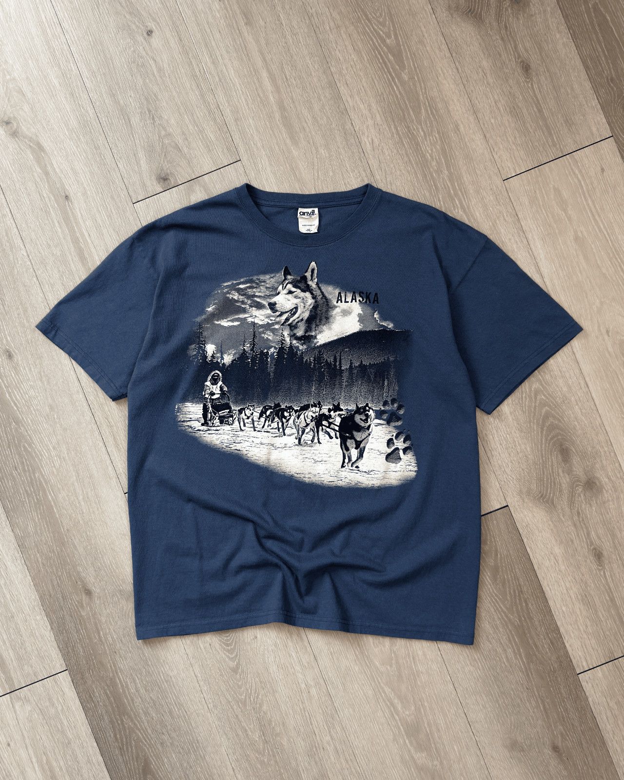 Anvil × Vintage Vintage Alaska USA Husky Dog Sled Blue T-Shirt - Size XL Size US XL / EU 56 / 4 - 1 Thumbnail