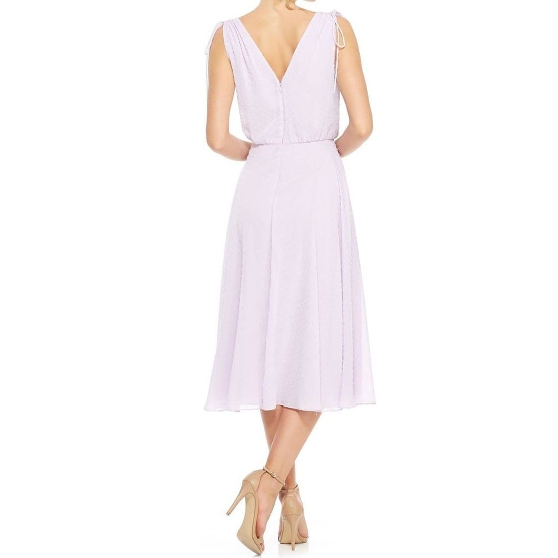 Other Gal Meets Glam Hillary Clip Dot Lilac Chiffon Midi Dress Size M / US 6-8 / IT 42-44 - 7 Thumbnail