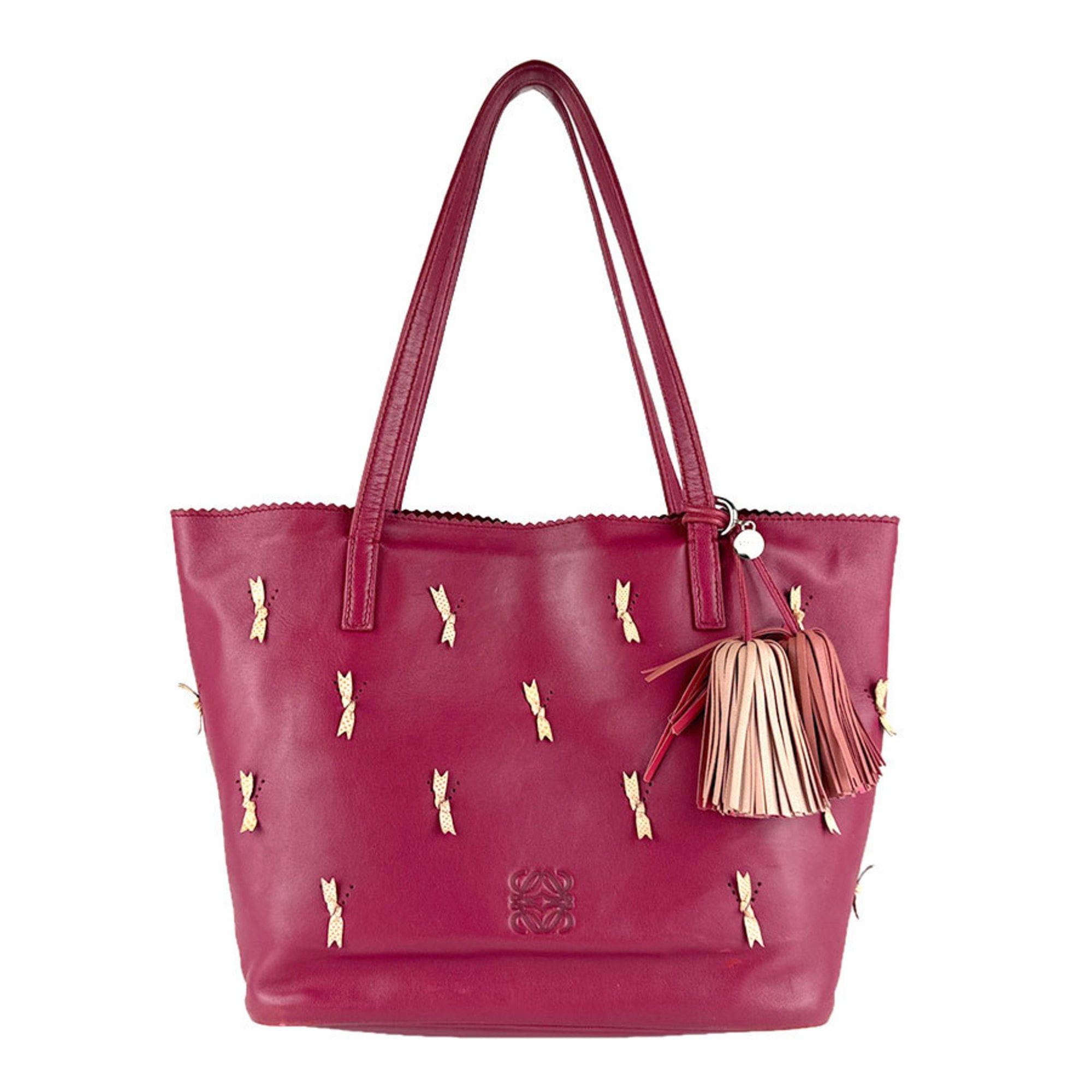 LOEWE Women's Leather Handbag in Wine Red Free Shipping z8792